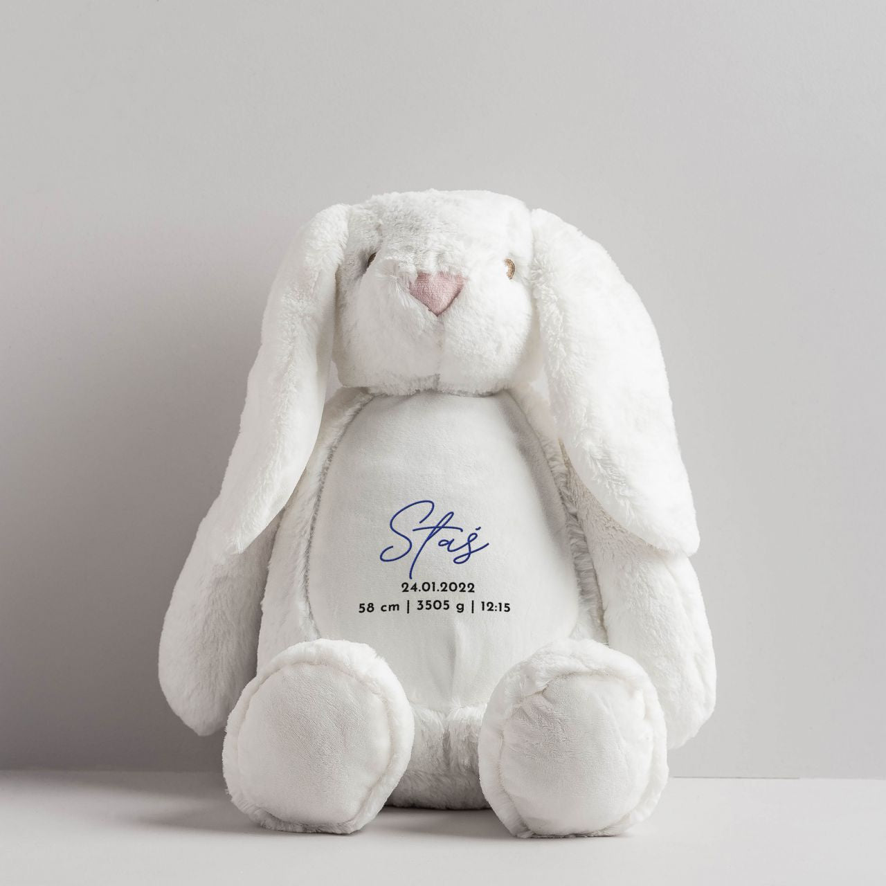 Maskotka z metryczką - personalizowany królik przytulanka dla chłopca prezent dla noworodka chłopca