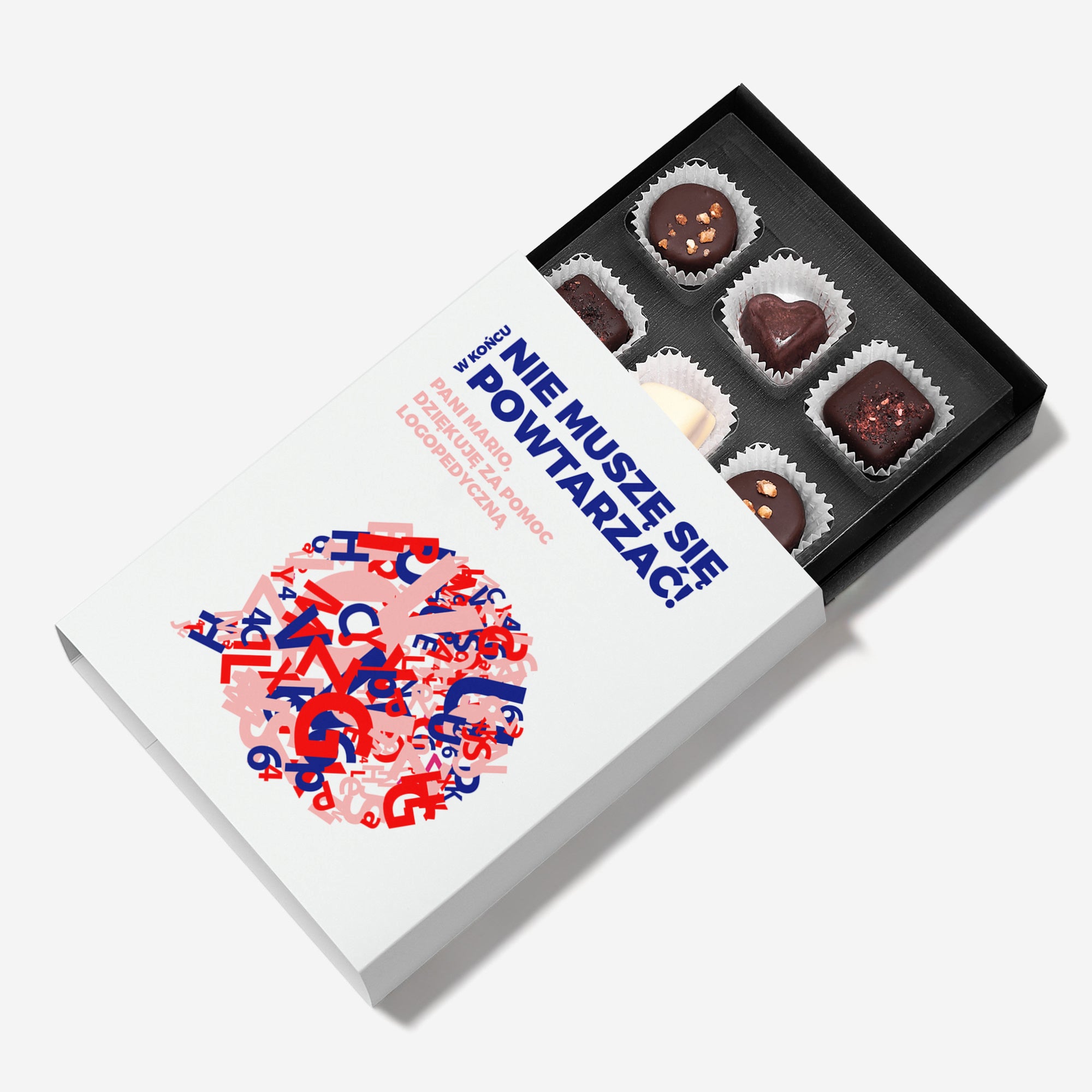 Czekoladki na prezent dla logopedy czekoladki belgijskie personalizowane czekoladki podziękowanie dla logopedy