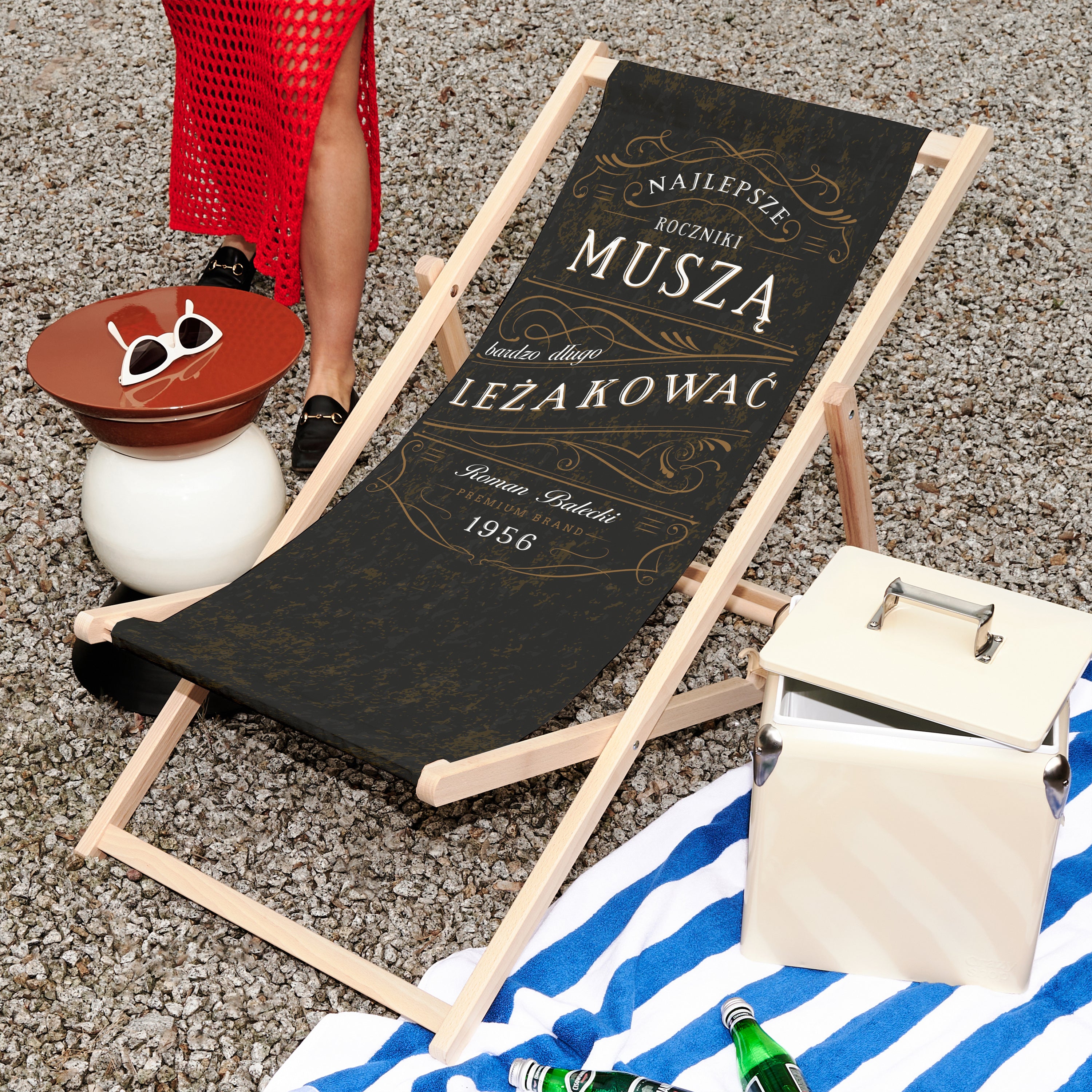 Leżak personalizowany - prezent dla mężczyzny leżak ogrodowy prezent dla męża na urodziny