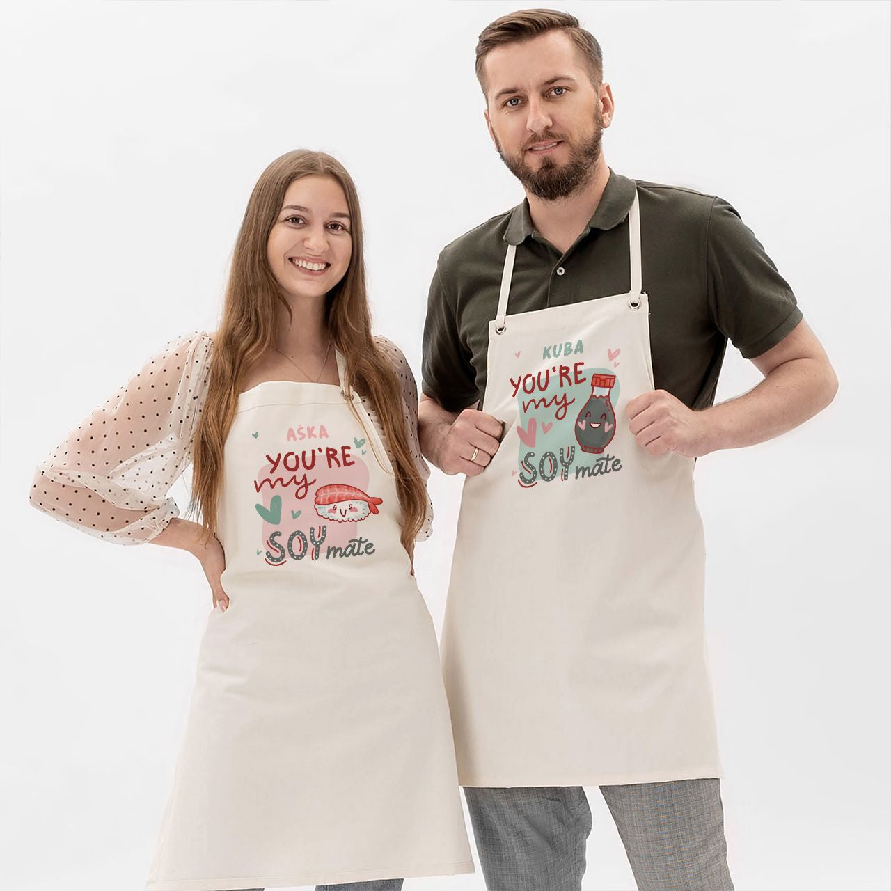 Personalizowany komplet fartuchów dla pary - prezent dla miłośników sushi