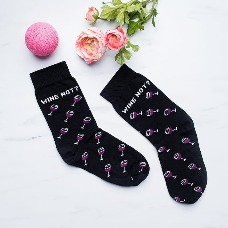 Zabawne skarpetki damskie - wine not? drobny upominek dla kobiety skarpetki wino prezent dla miłośnika wina