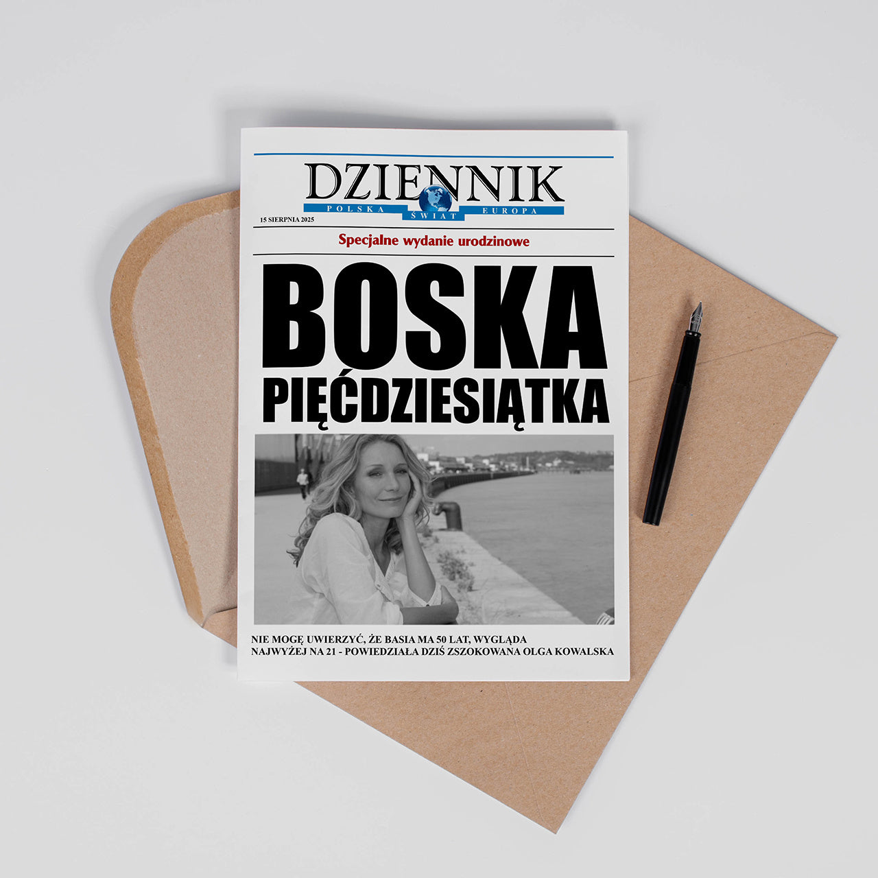 Duża kartka - okładka gazety - prezent na 50 dla kobiety