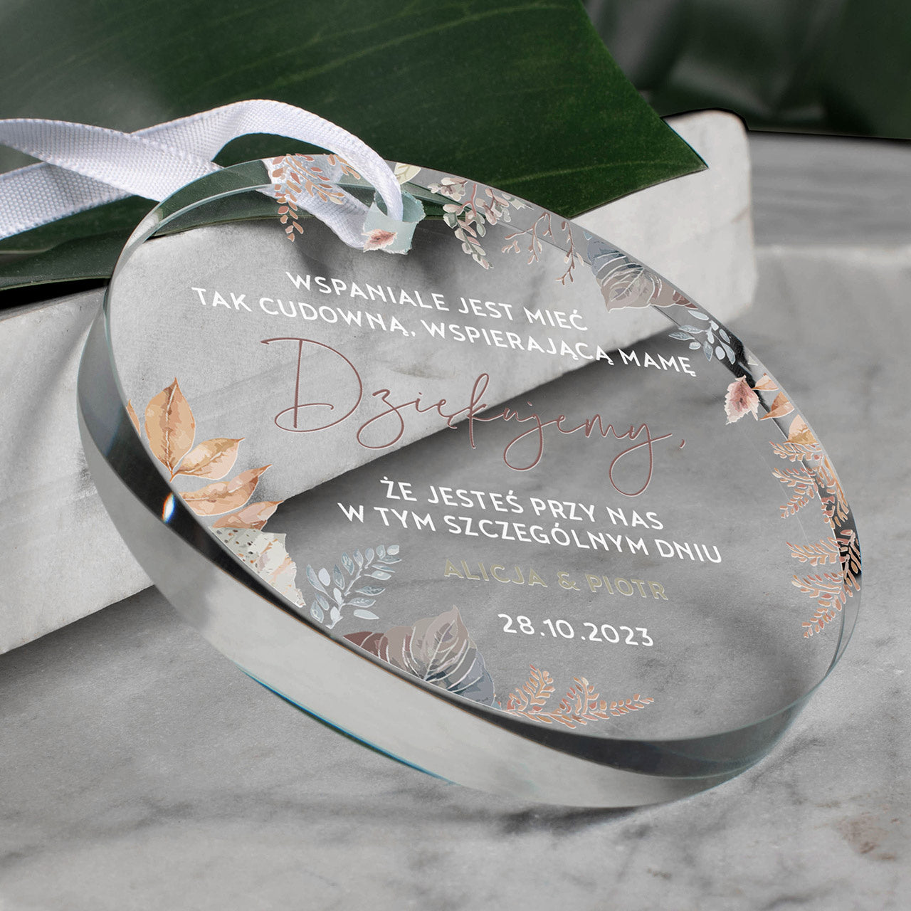Szklana zawieszka dla mamy - podziękowanie ślubne dla mamy