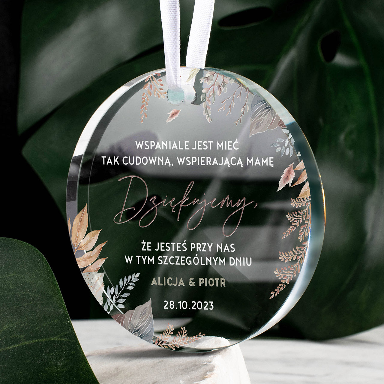 Szklana zawieszka dla mamy - podziękowanie ślubne dla mamy