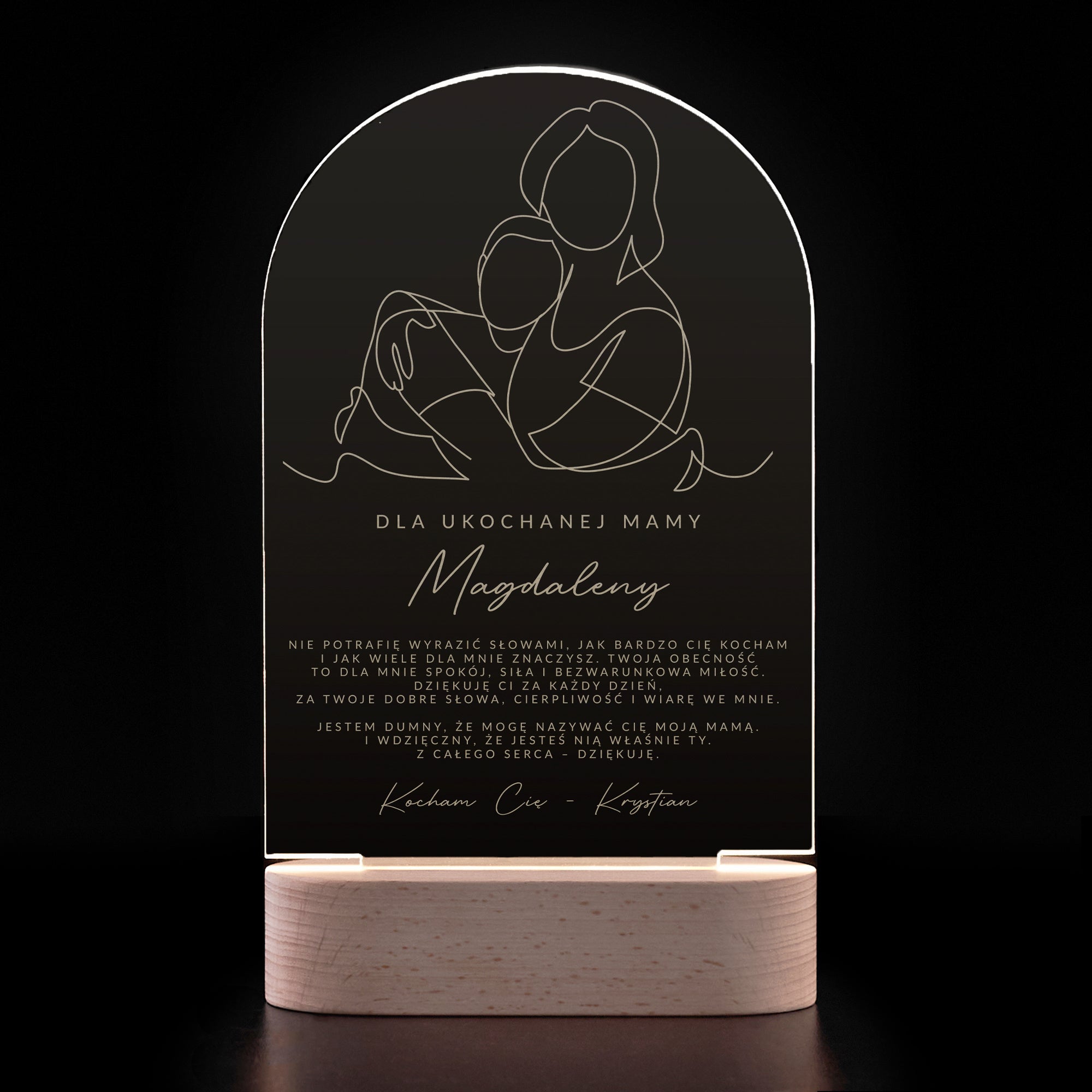 Lampka led na Dzień Mamy od syna wyjątkowy prezent dla mamy personalizowana lampka led ozdobna