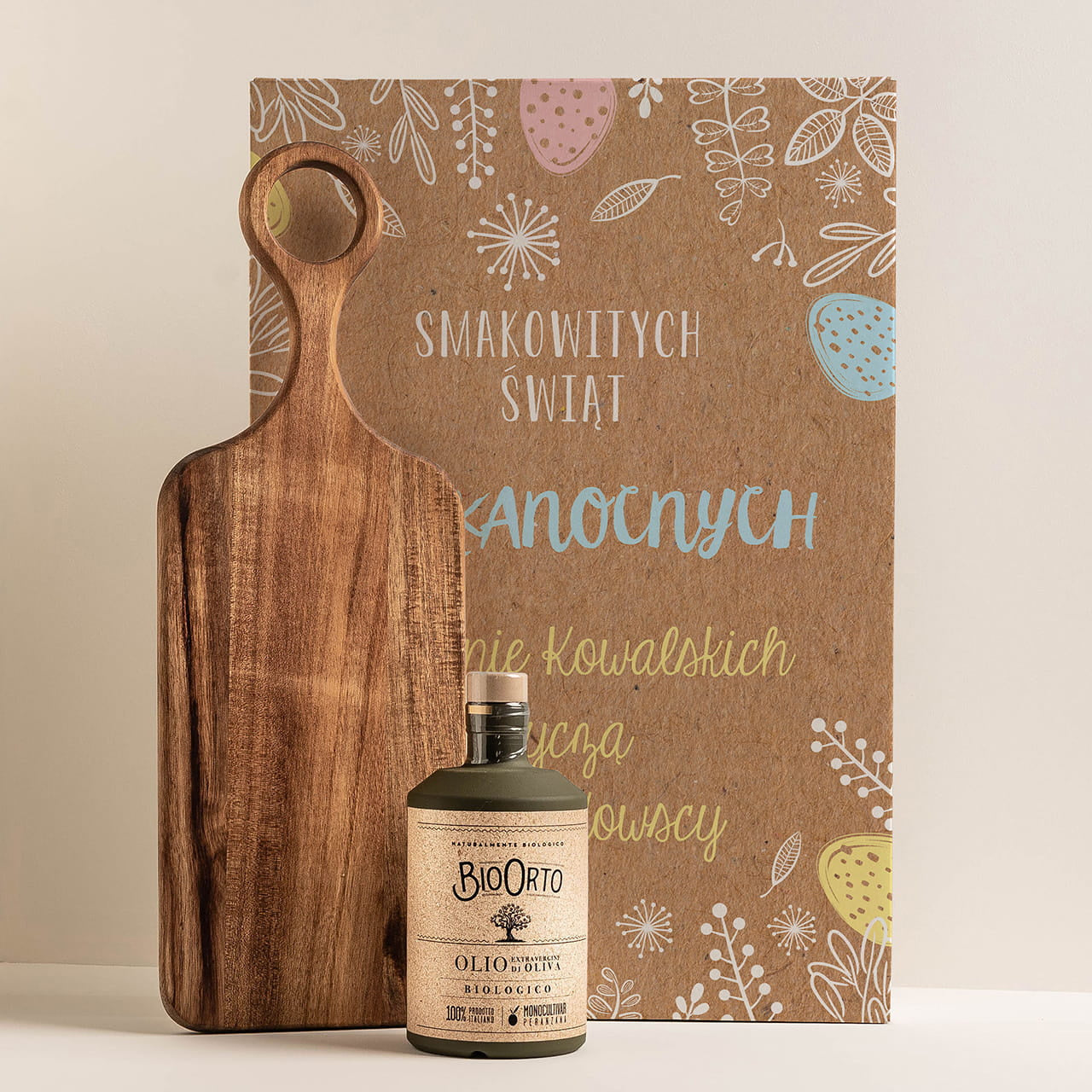 Deska do krojenia i oliwa - personalizowany prezent wielkanocny personalizowana deska do krojenia