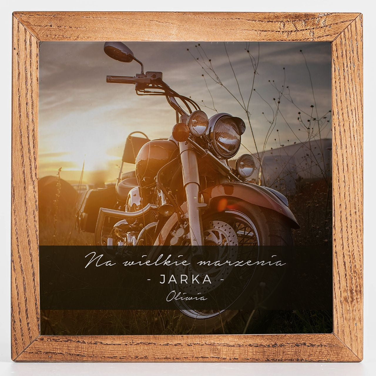Personalizowana skarbonka na prezent urodzinowy - ze zdjęciem prezent dla motocyklisty drewniana skarbonka