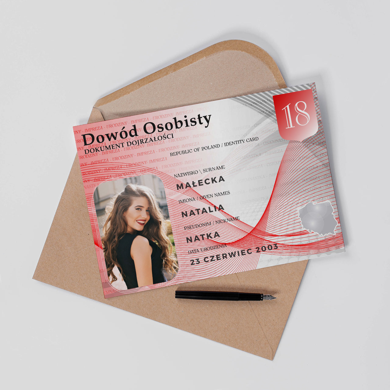 Personalizowana kartka na 18 urodziny - dowód osobisty