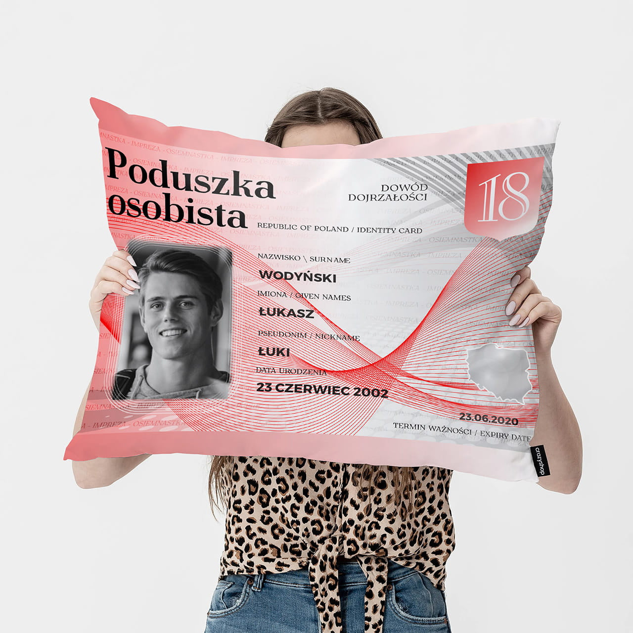 Personalizowana poduszka - Dowód Osobisty - prezent na 18 urodziny poduszka z nadrukiem prezent urodzinowy na 18