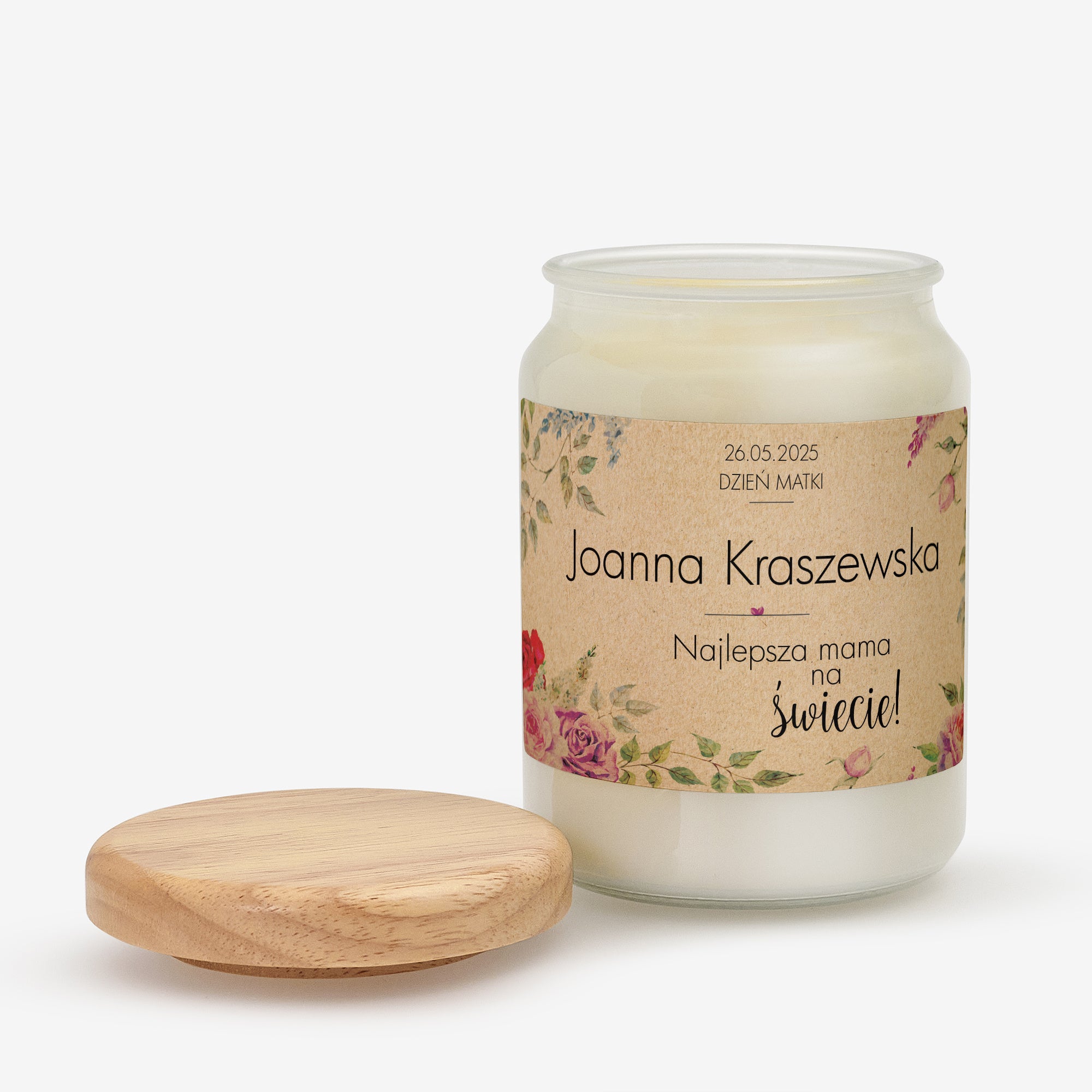 Świeczka na Dzień Mamy - personalizowana etykieta