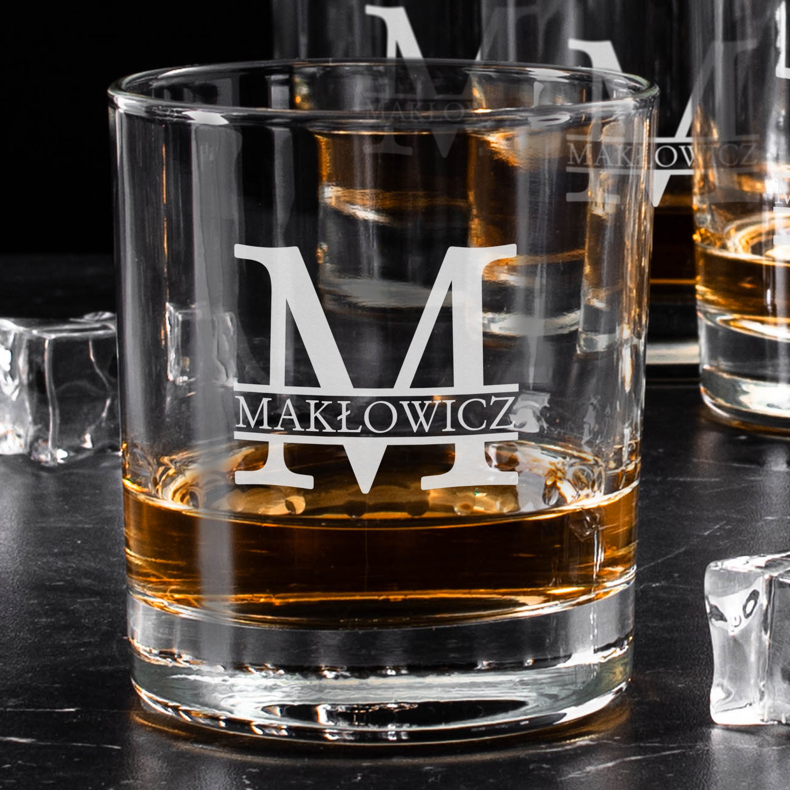 Zestaw szklanek do whisky na prezent urodzinowy - Monogram