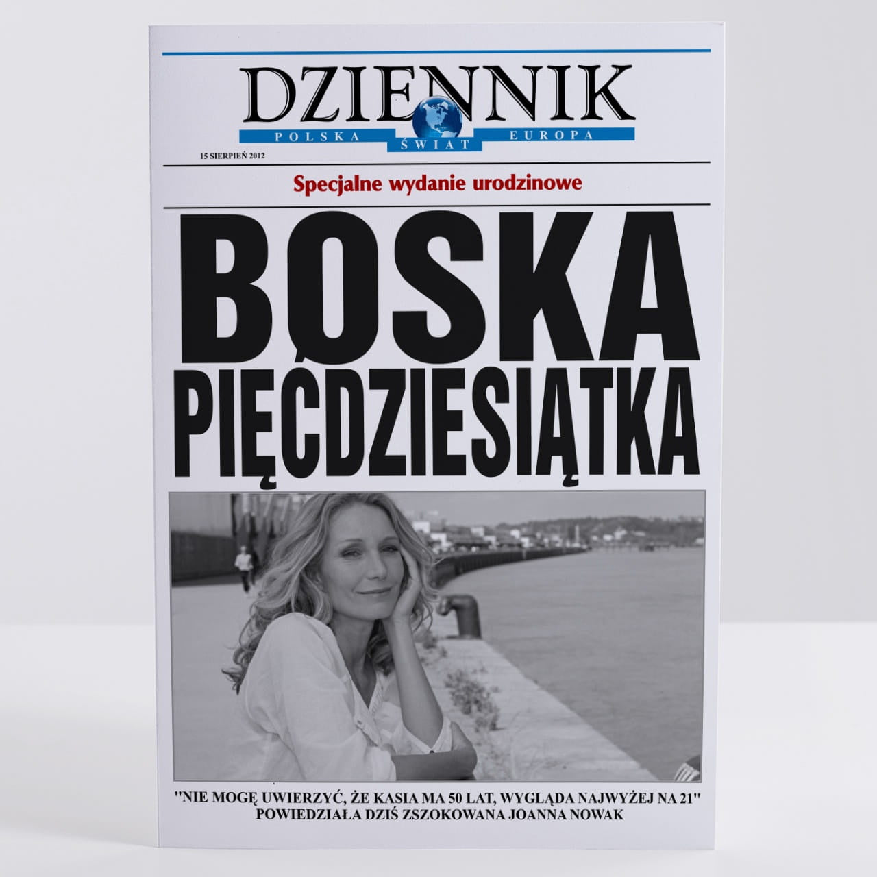 Duża kartka - okładka gazety - prezent na 50 dla kobiety
