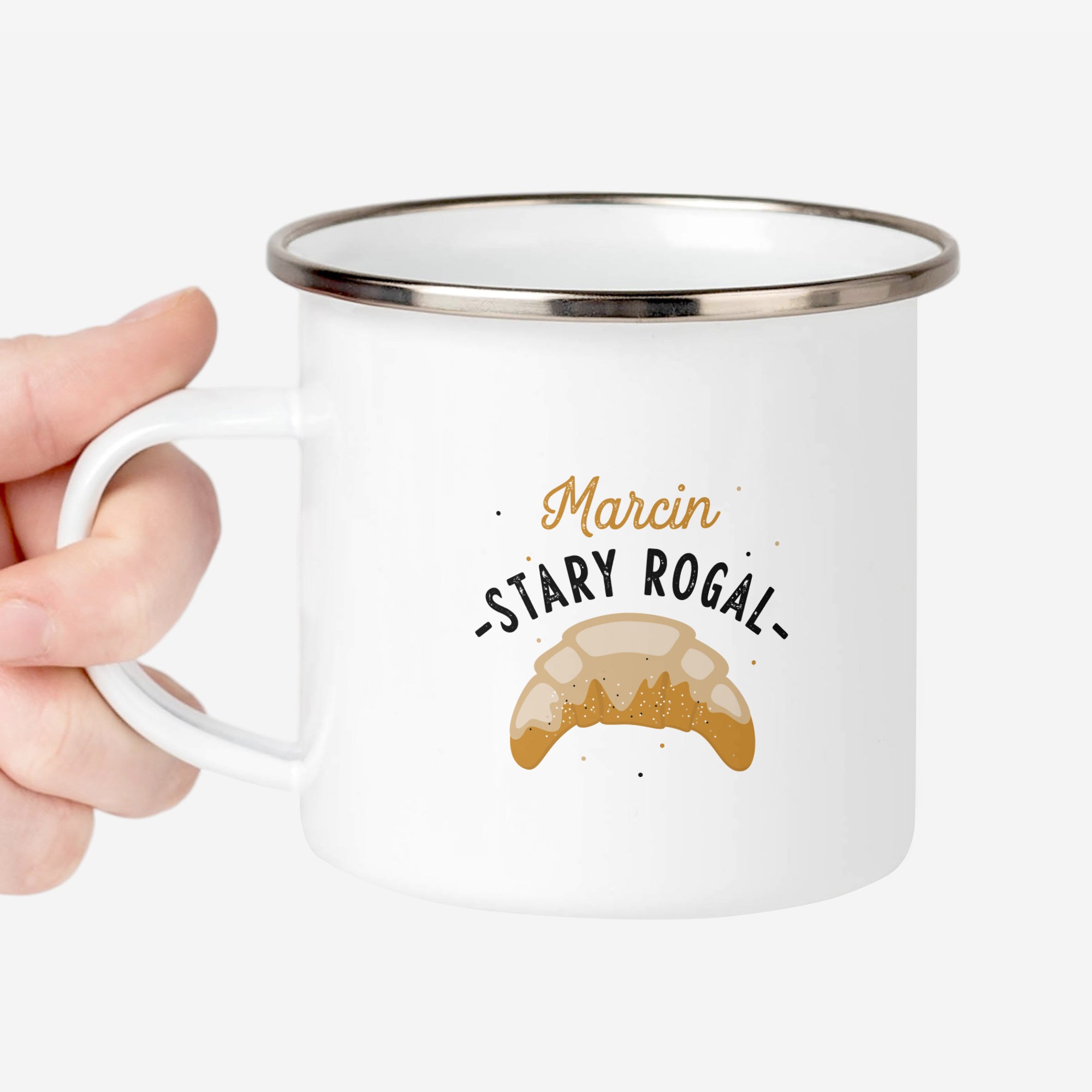 Kubek emaliowany na imieniny - stary rogal