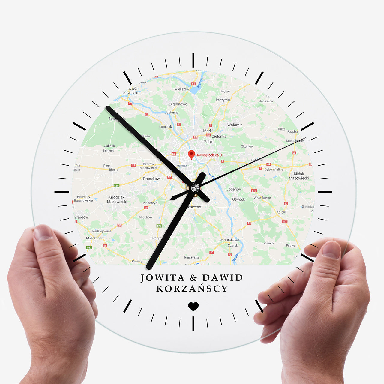 Zegar szklany z mapą na prezent do nowego domu