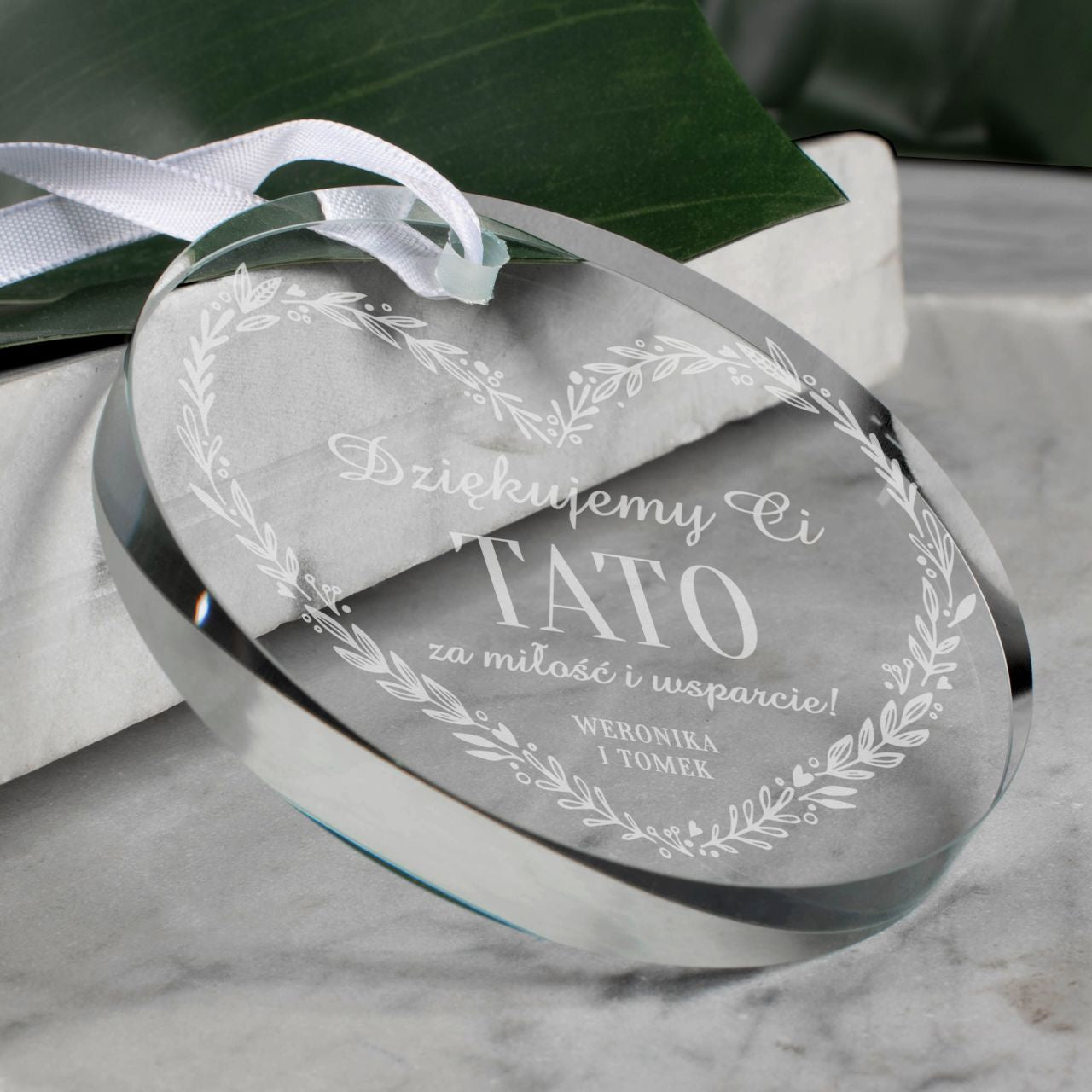 Grawerowana szklana zawieszka - podziękowanie dla taty