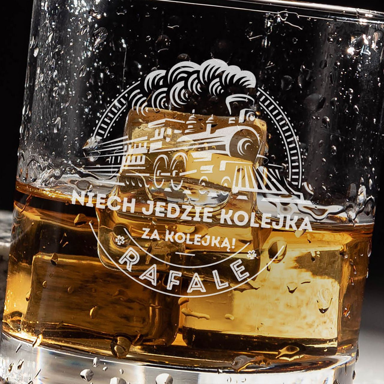 Grawerowana szklanka do whisky - prezent dla kolejarza