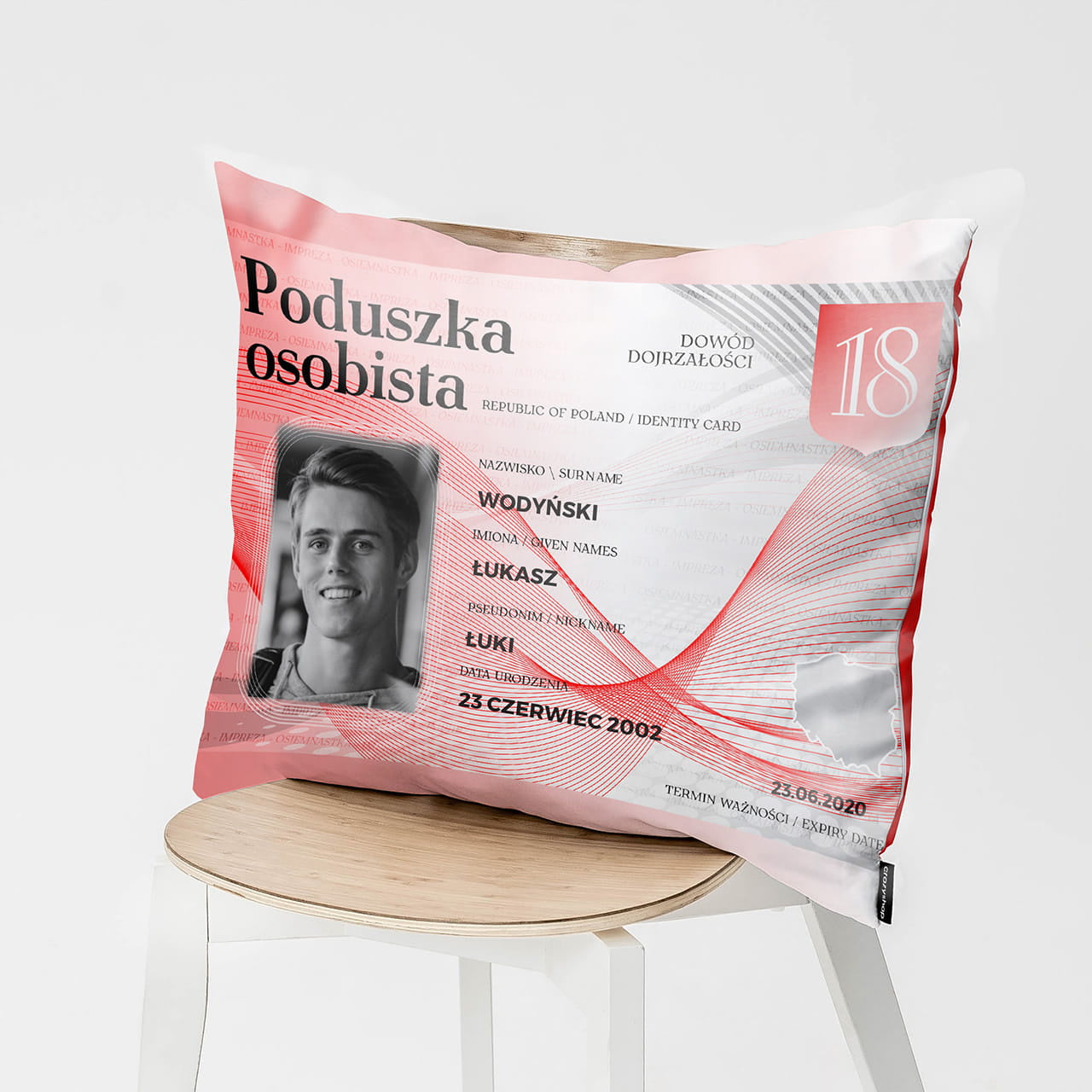 Personalizowana poduszka - Dowód Osobisty - prezent na 18 urodziny poduszka z nadrukiem prezent urodzinowy na 18