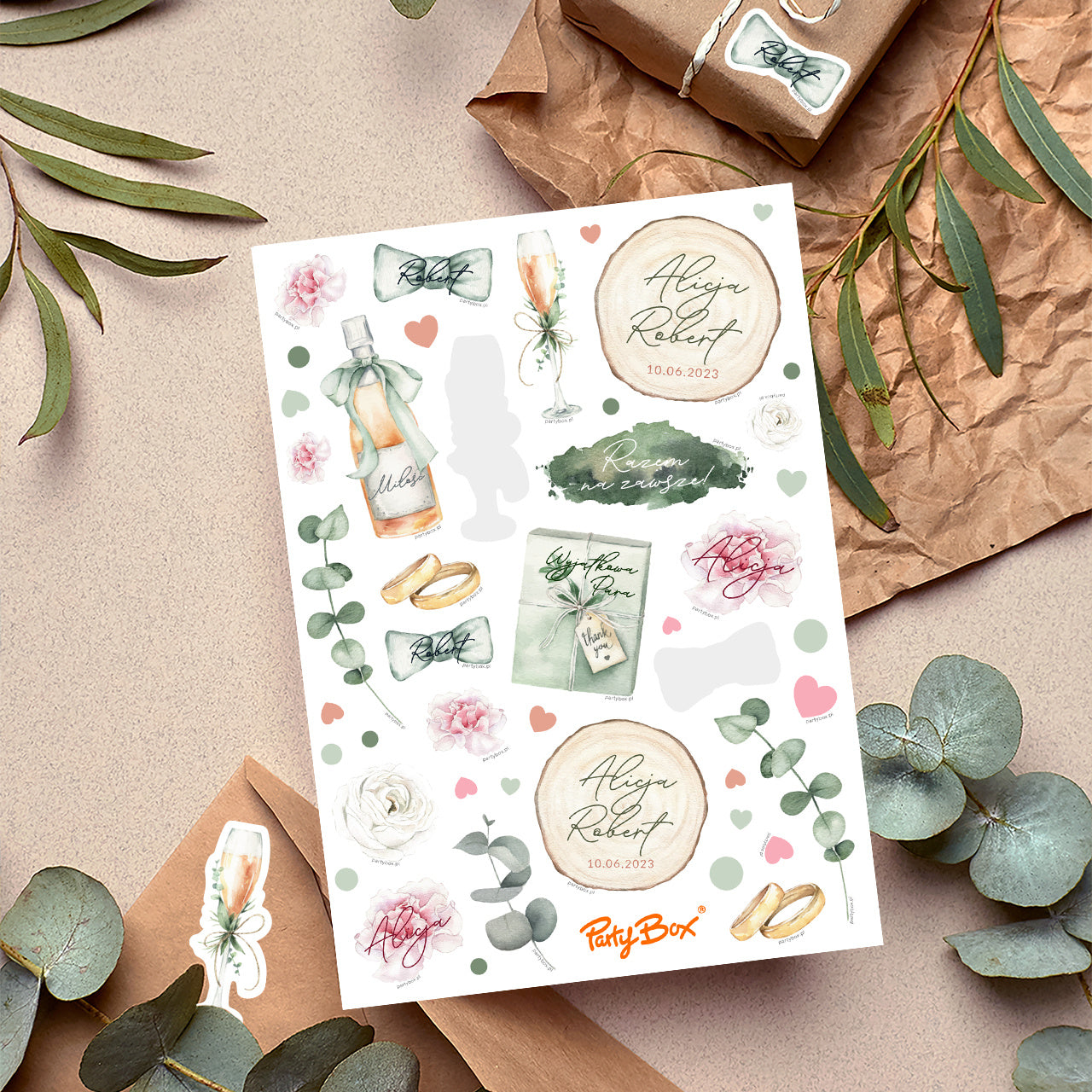 Personalizowane naklejki na wesele do księgo gości