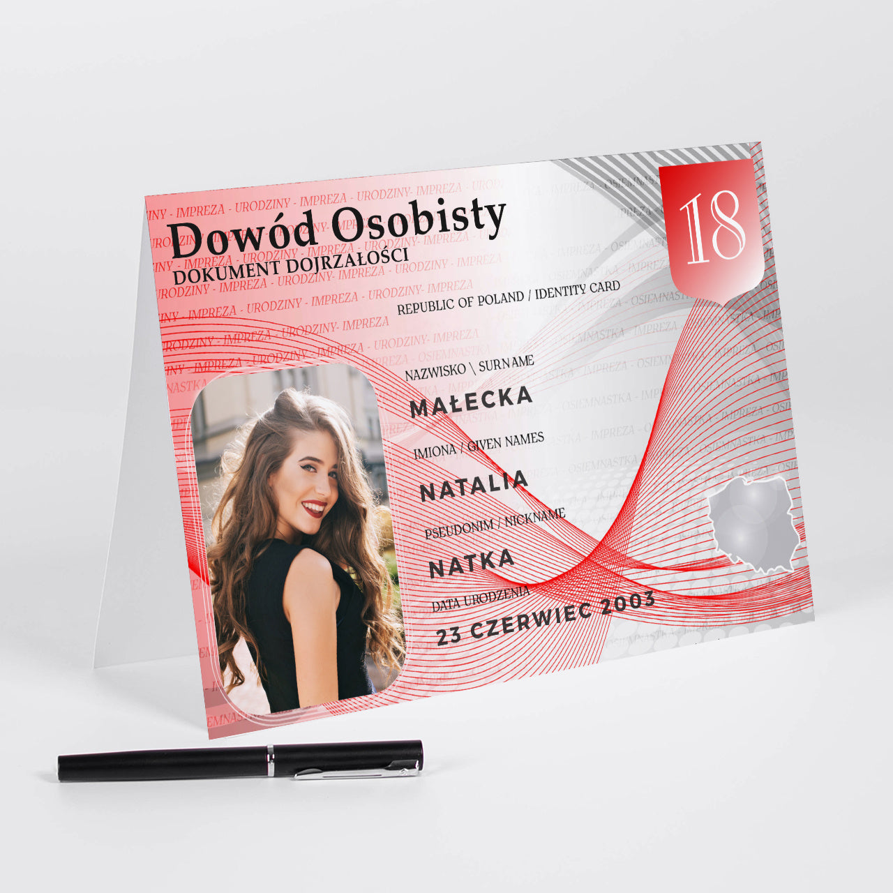 Personalizowana kartka na 18 urodziny - dowód osobisty