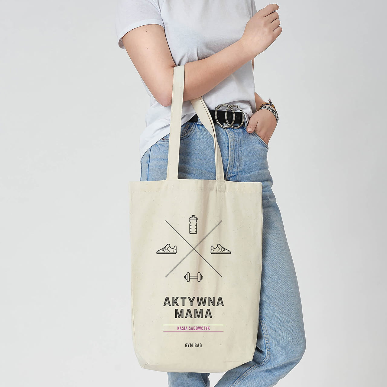 Bawełniana torba z nadrukiem dla młodej mamy - gym bag