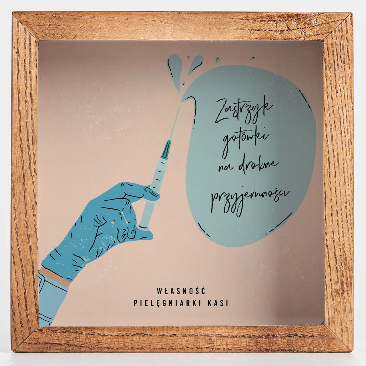Skarbonka personalizowana ZASTRZYK prezent dla przyjaciółki drewniana skarbonka personalizowana skarbonka