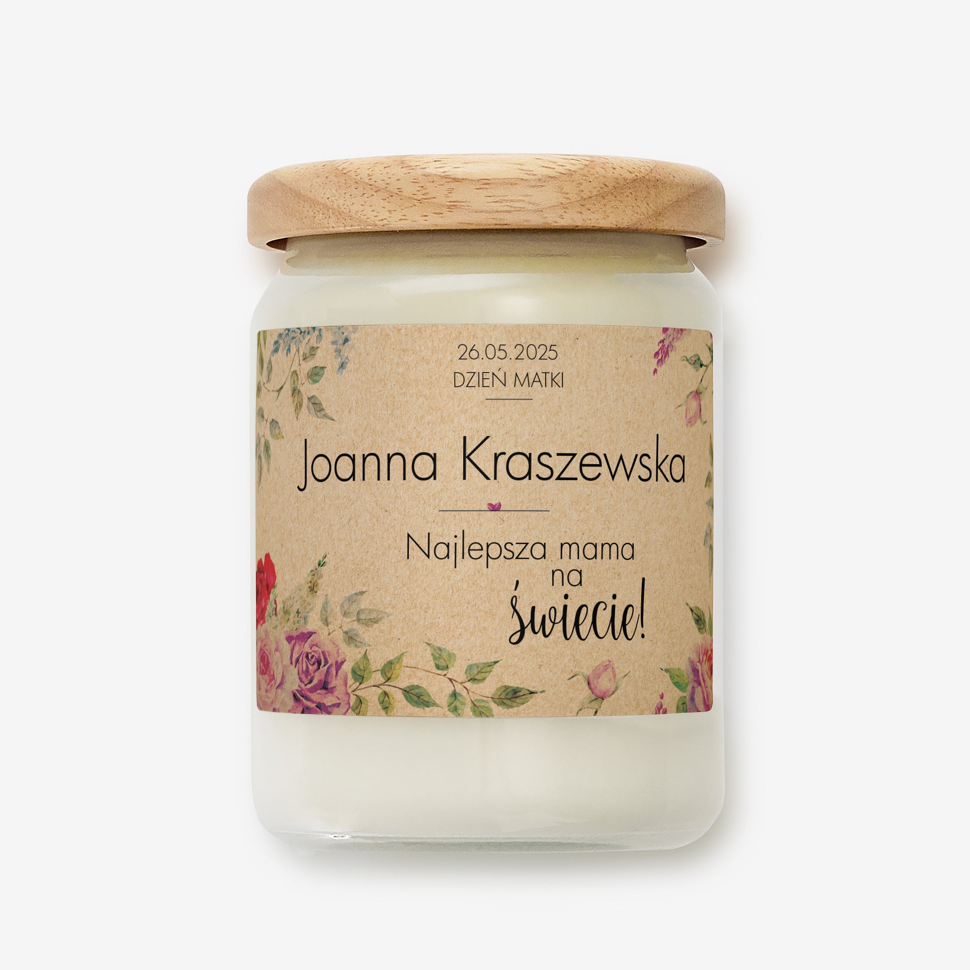 Świeczka na Dzień Mamy - personalizowana etykieta