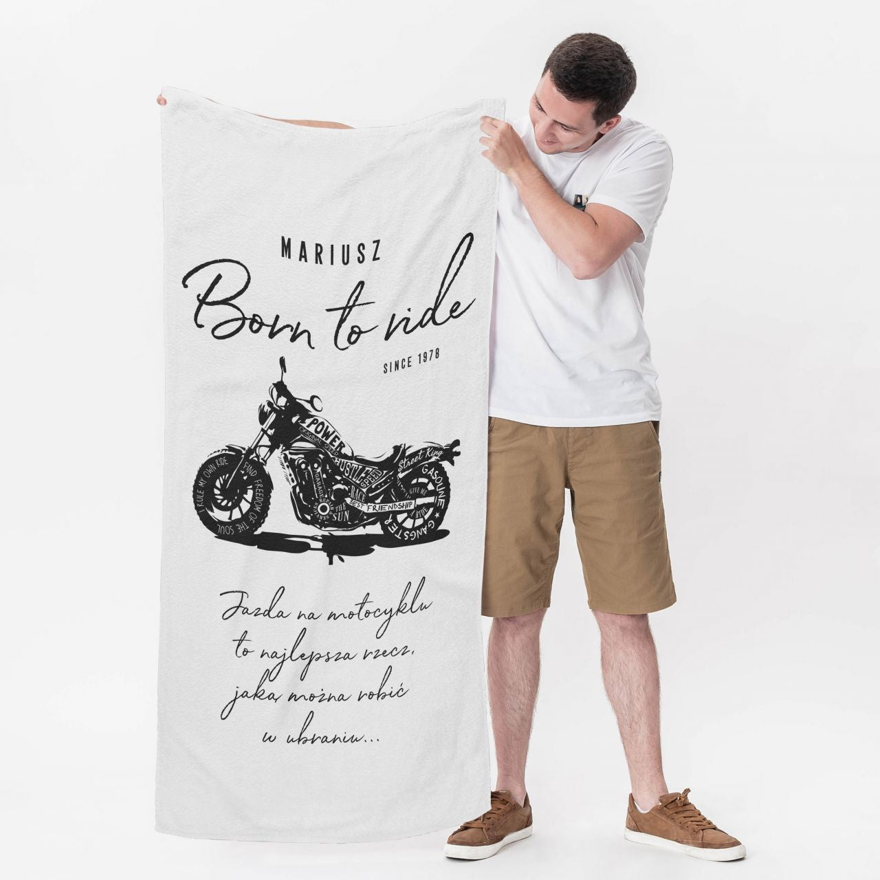 Personalizowany ręcznik dla motocyklisty prezent dla mężczyzny prezent dla fana motocykli ręcznik z nadrukiem