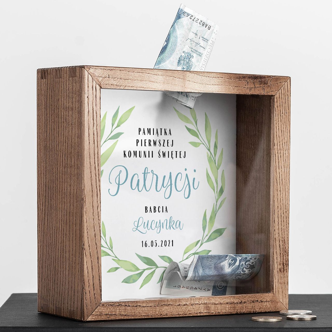 Skarbonka komunijna prezent na komunię skarbonka personalizowana skarbonka na komunię prezent dla dziecka