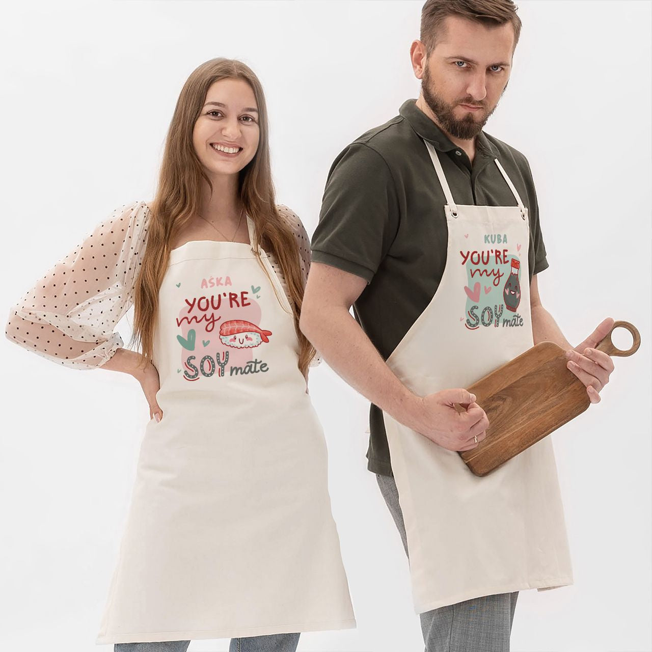 Personalizowany komplet fartuchów dla pary - prezent dla miłośników sushi