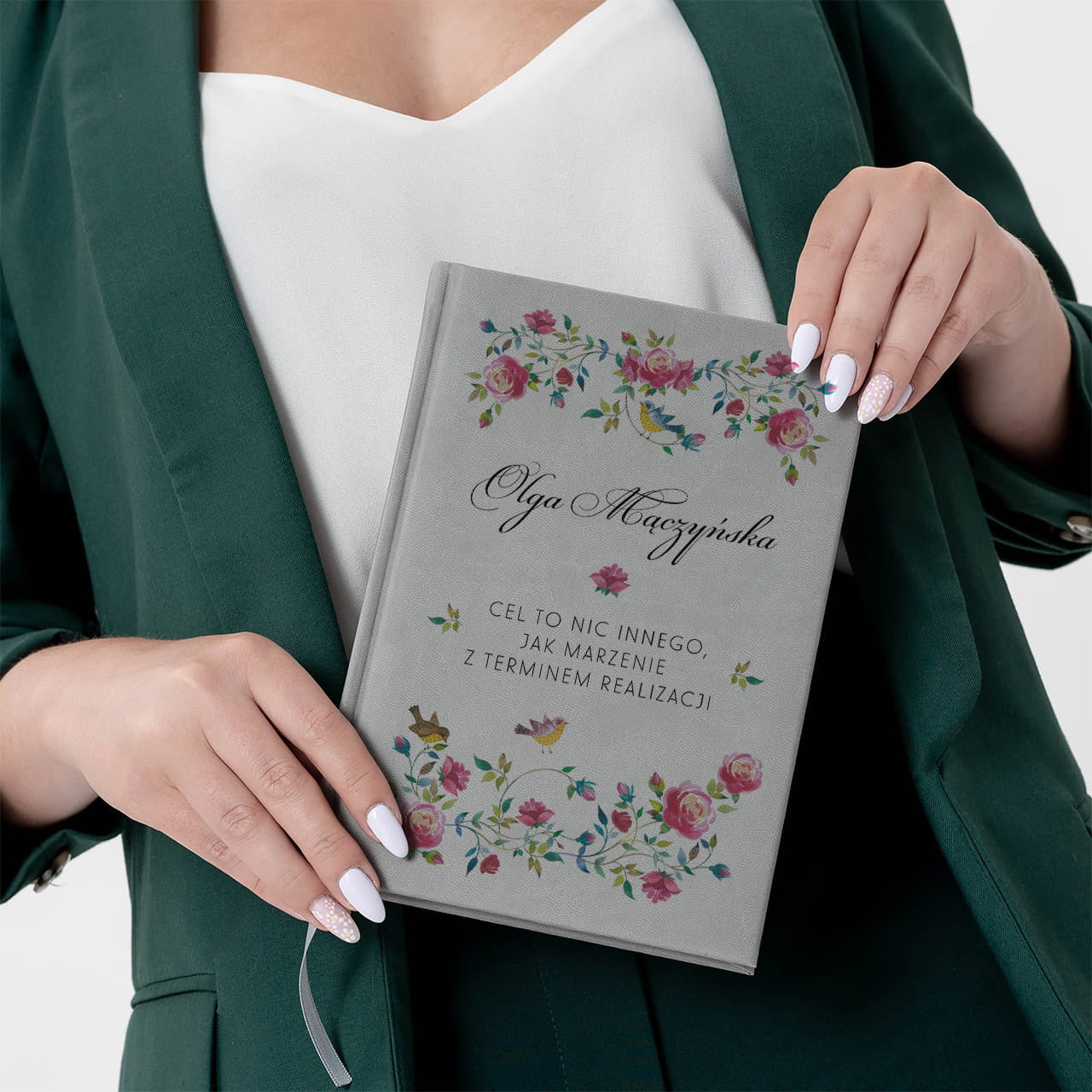 Planner książkowy personalizowany szary - prezent dla przyjaciółki na urodziny