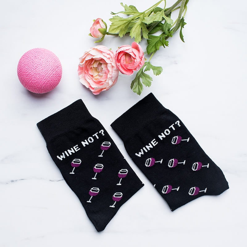 Zabawne skarpetki damskie - wine not? drobny upominek dla kobiety skarpetki wino prezent dla miłośnika wina