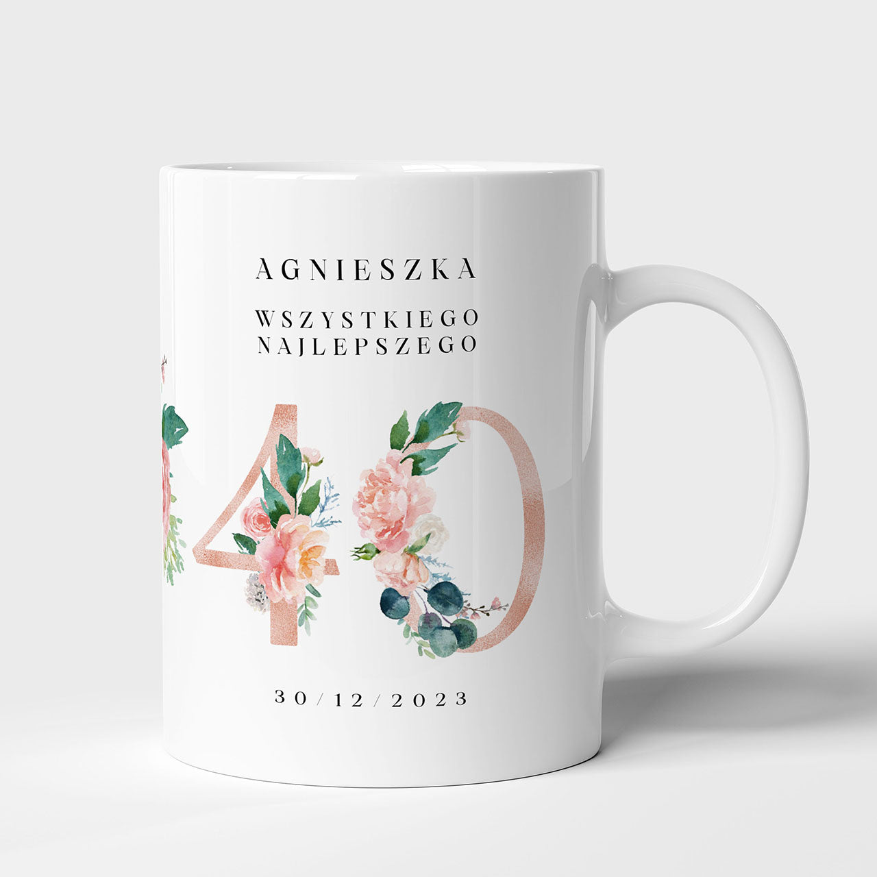 Kubek na 40 urodziny - Z KWIATKAMI