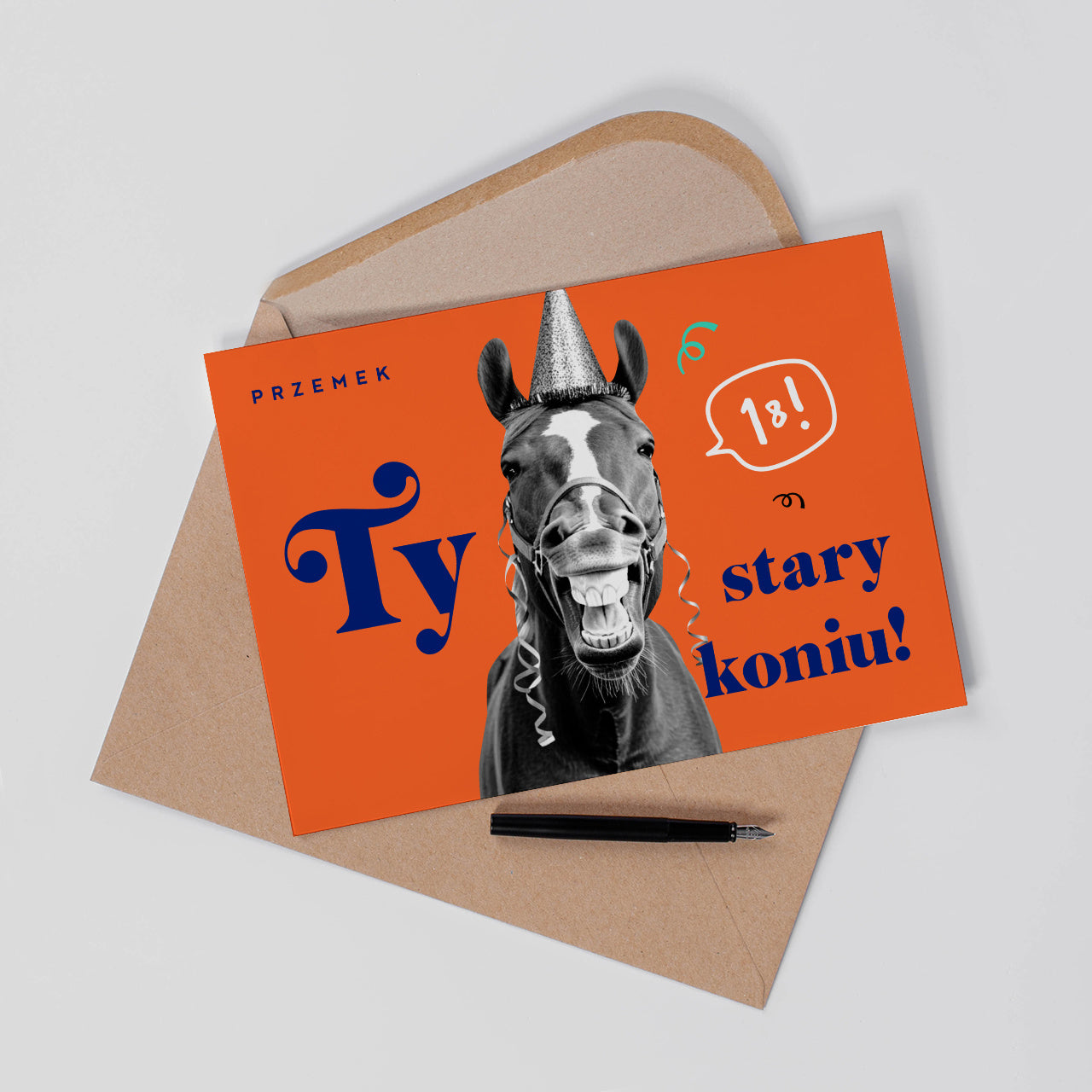 Personalizowana kartka na 18 urodziny - stary koń