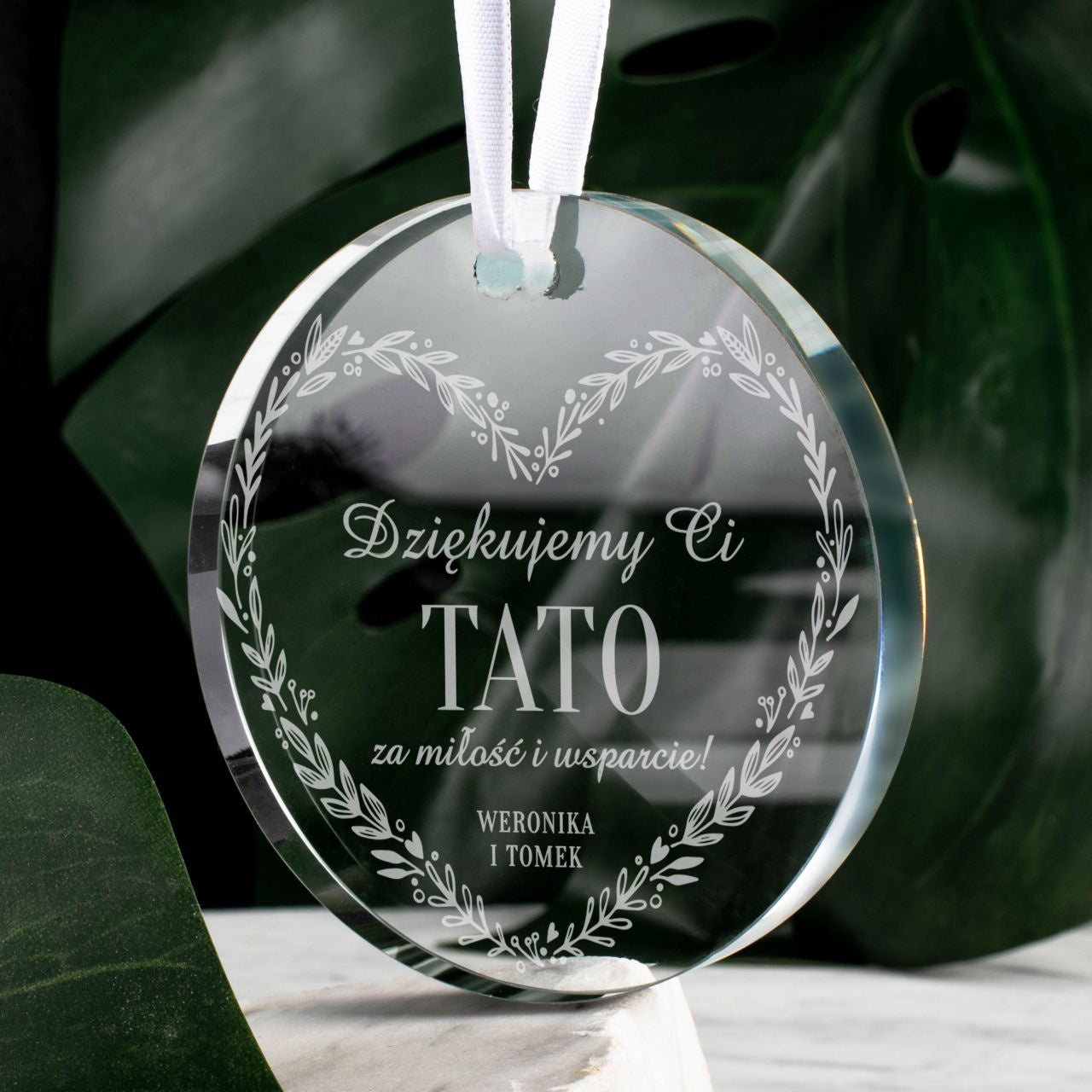 Grawerowana szklana zawieszka - podziękowanie dla taty