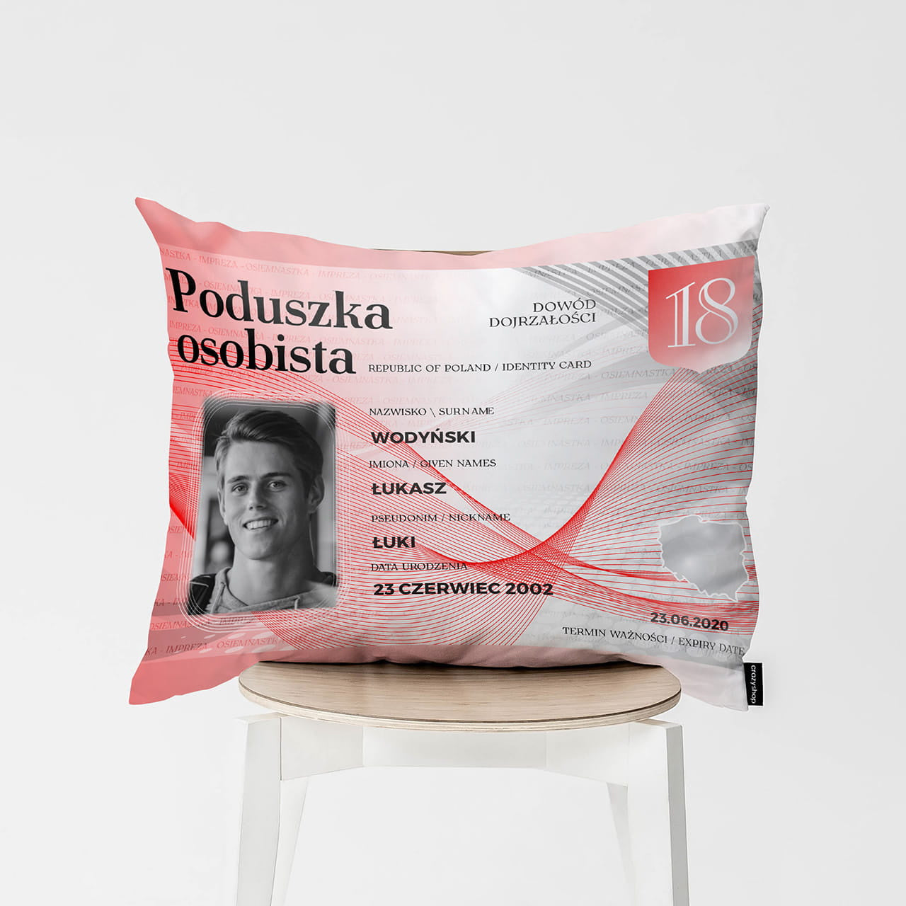 Personalizowana poduszka - Dowód Osobisty - prezent na 18 urodziny poduszka z nadrukiem prezent urodzinowy na 18
