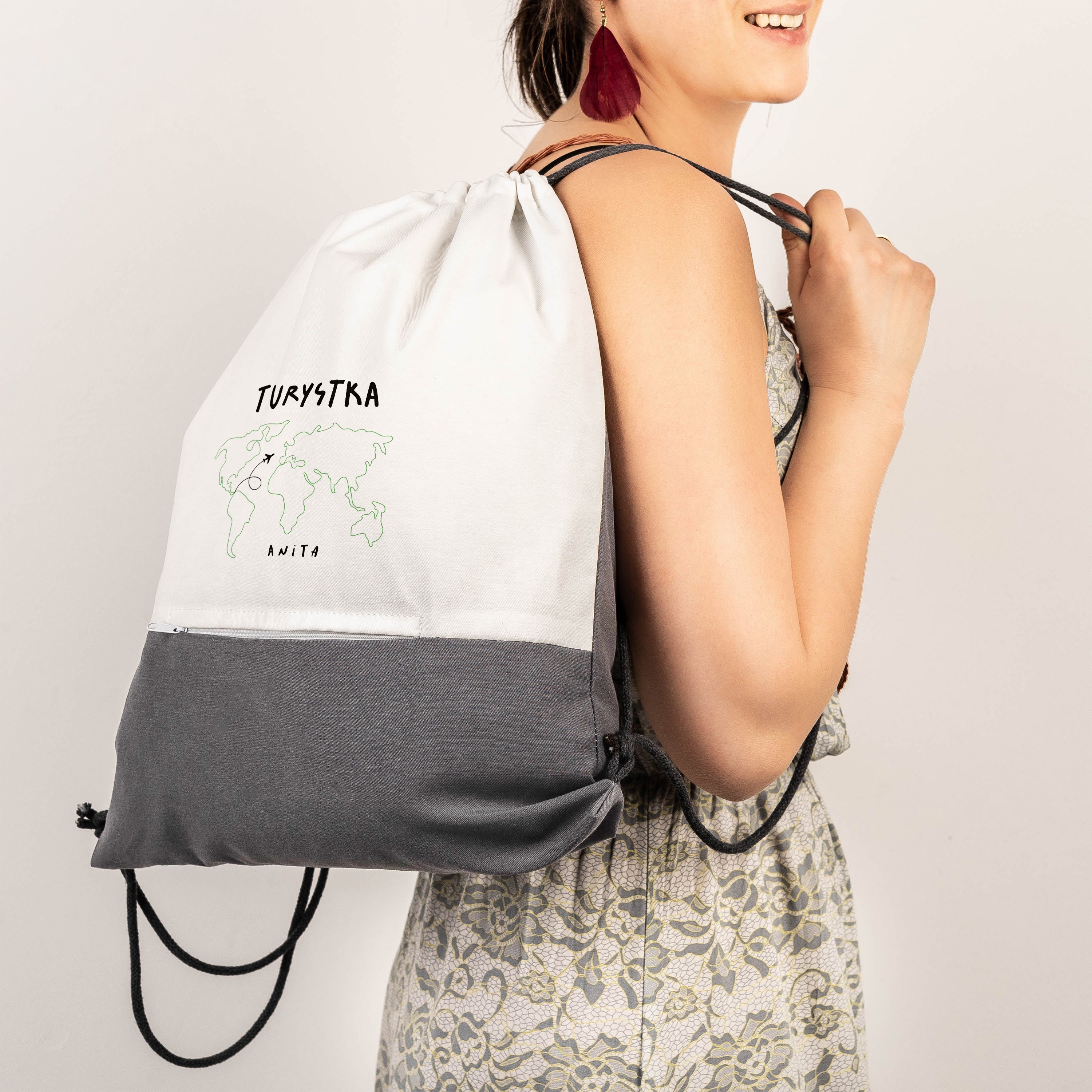 Personalizowany worek na plecy dla podróżniczki