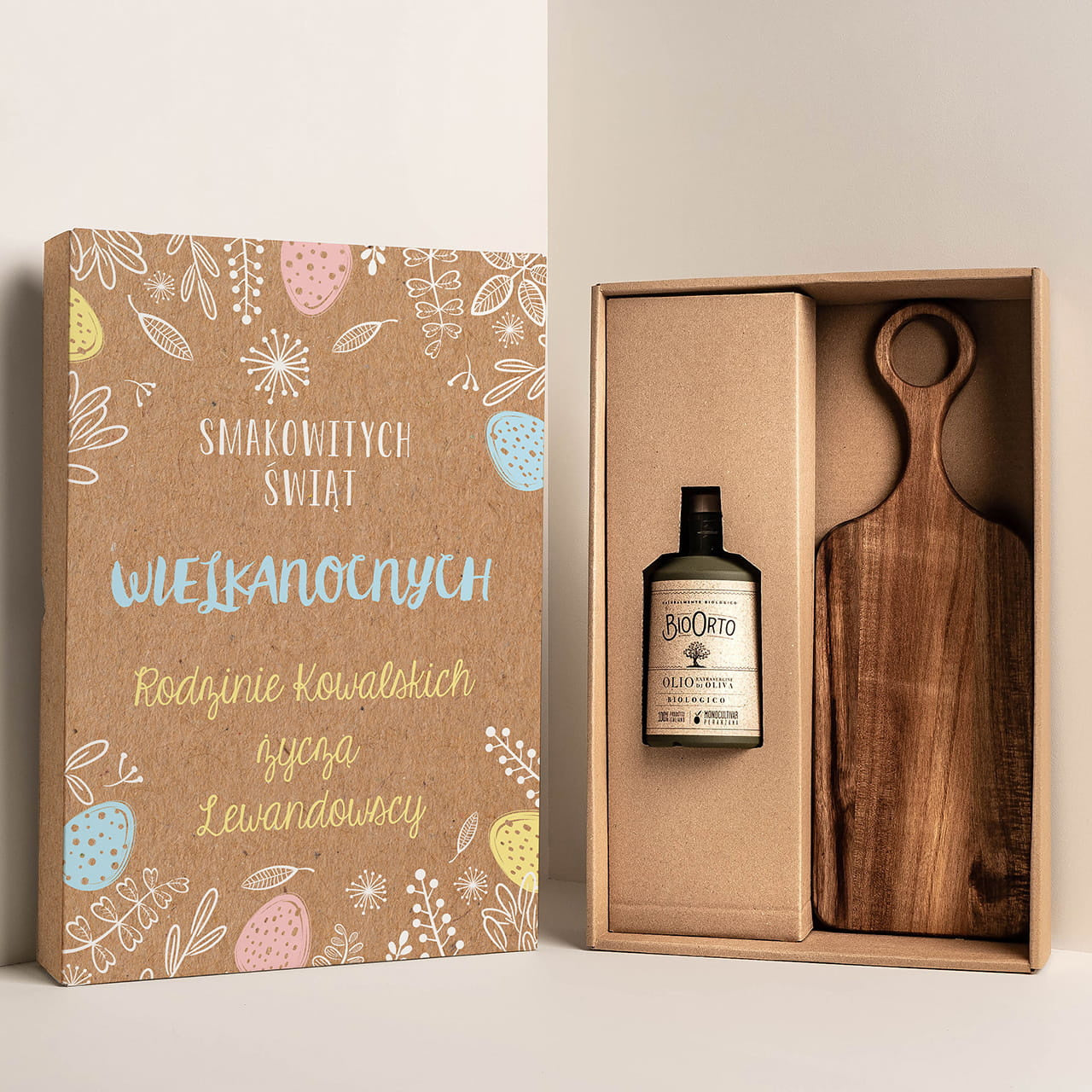 Deska do krojenia i oliwa - personalizowany prezent wielkanocny personalizowana deska do krojenia