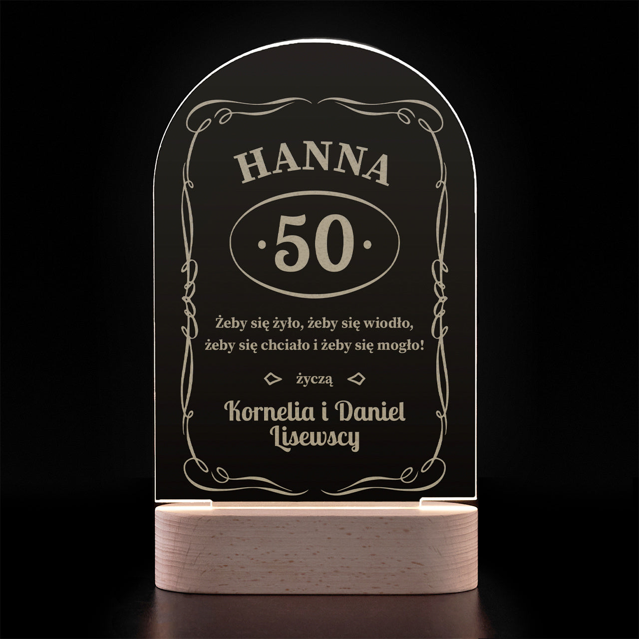 Statuetka z grawerem na 50 urodziny - personalizowana lampka led