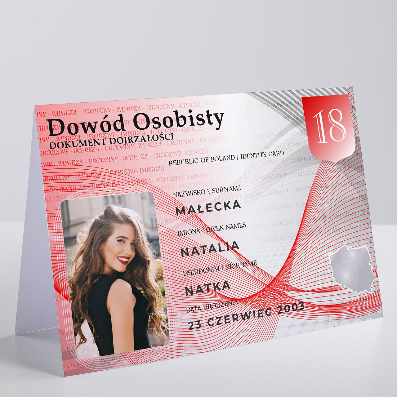 Personalizowana kartka na 18 urodziny - dowód osobisty