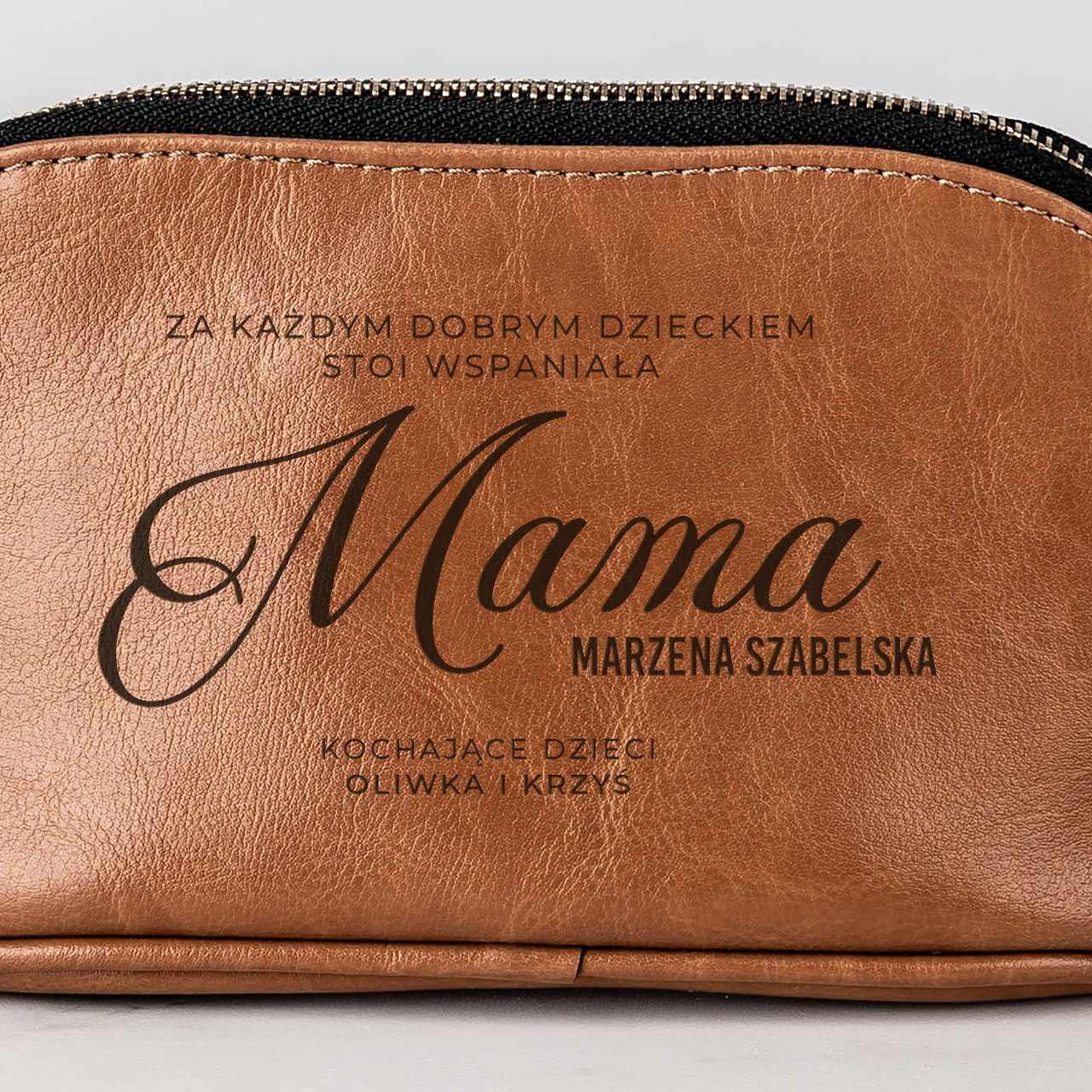 Skórzana kosmetyczka na prezent dla mamy personalizowana kosmetyczka prezent na dzień mamy prezent od dzieci