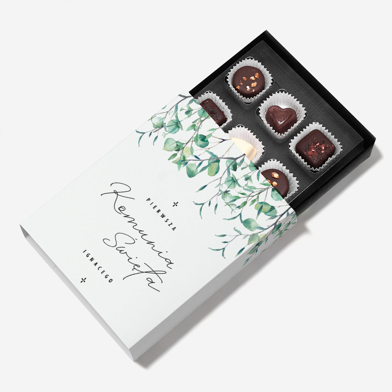 Czekoladki na komunię - elegancki dodatek do prezentu upominek na komunię personalizowane czekoladki