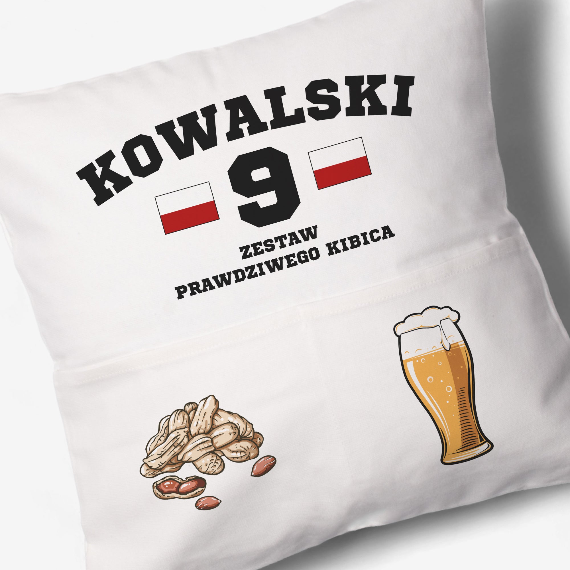 Personalizowana poduszka z kieszeniami - prezent dla kibica poduszka z nadrukiem prezent dla fana piłki nożnej