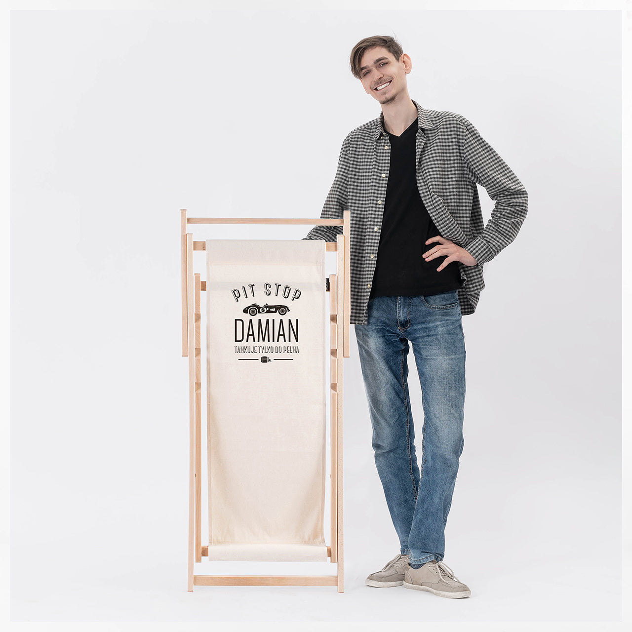 Personalizowany leżak Pit stop - prezent dla fana motoryzacji