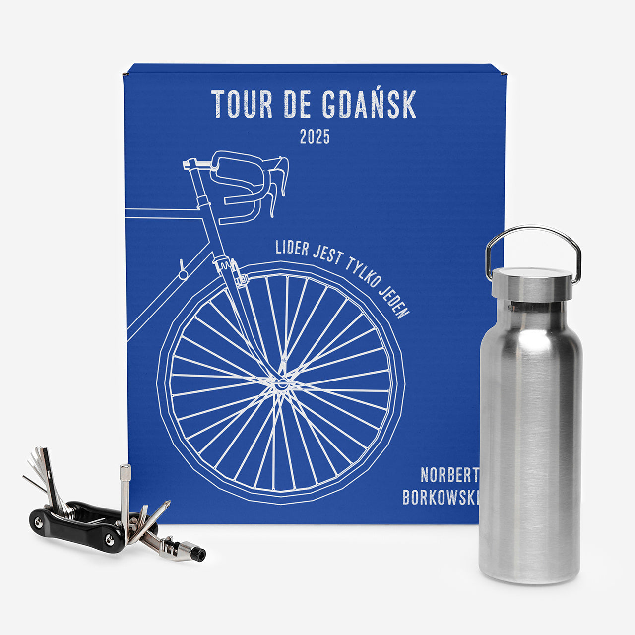 Multitool rowerowy i termos - personalizowany zestaw prezentowy dla rowerzysty