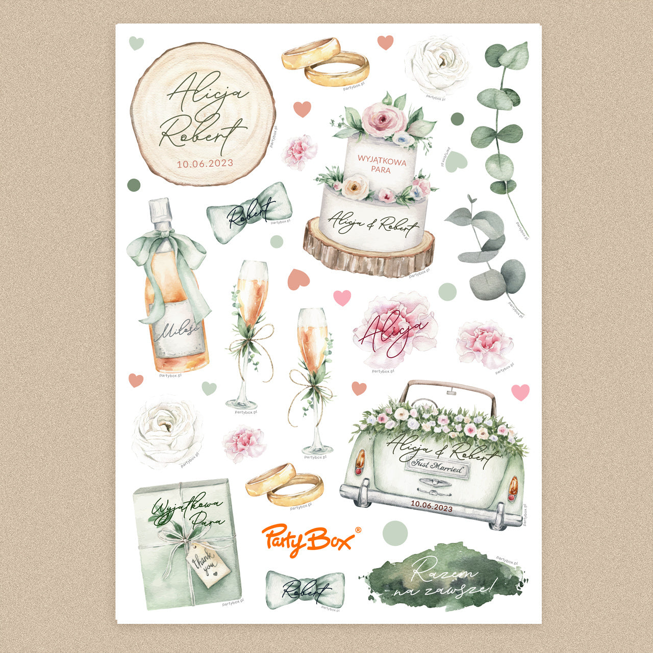 Personalizowane naklejki na wesele do księgo gości