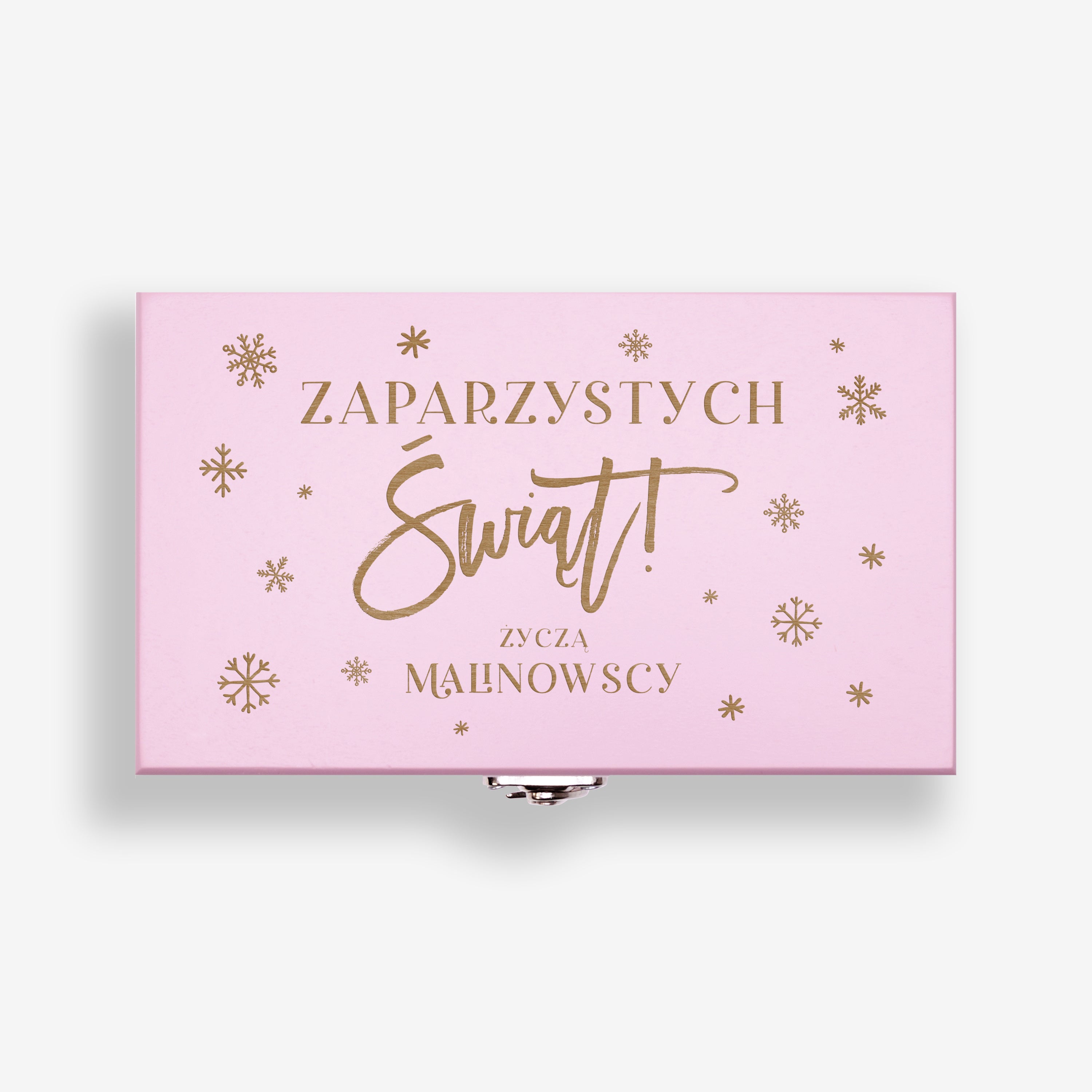 Herbatki na Święta w skrzynce różowej z grawerem