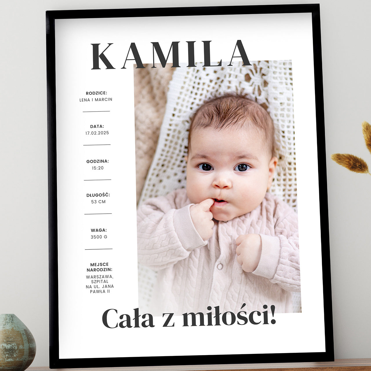 Plakat na Narodziny Dziecka – metryczka pamiątka narodzin dziecka prezent dla młodych rodziców