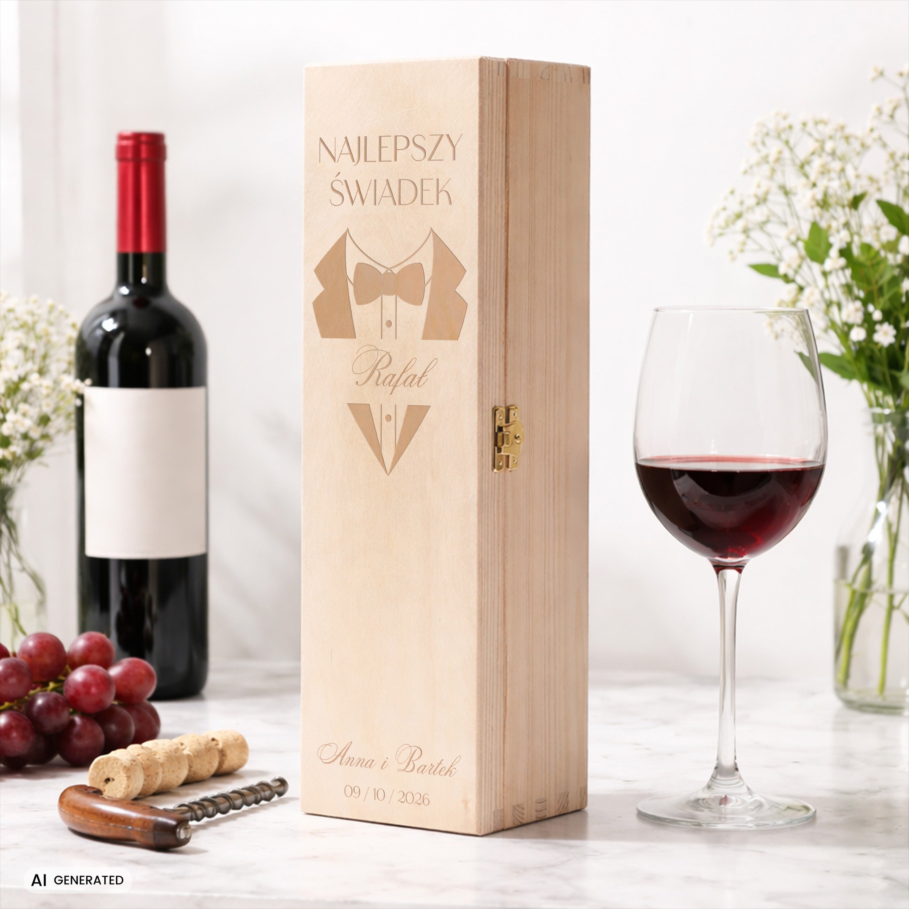 Personalizowana skrzynka na wino - podziękowanie dla świadka