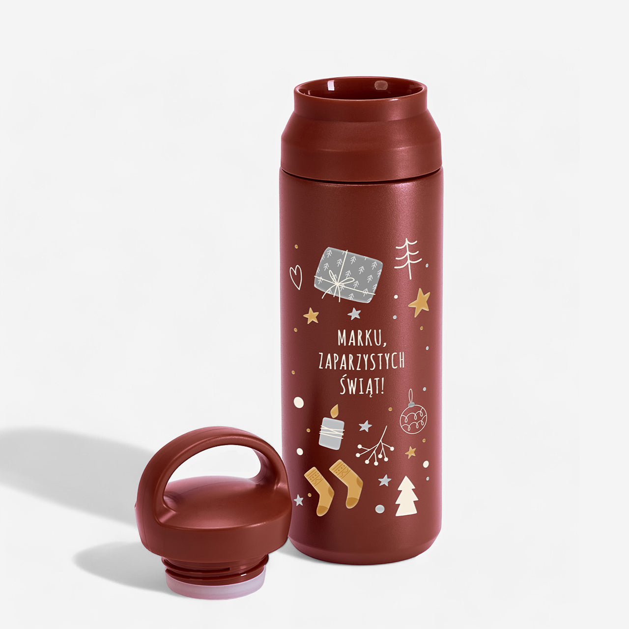 Personalizowany termos z uchwytem -  prezent dla chłopaka na święta prezent zimowy z imieniem