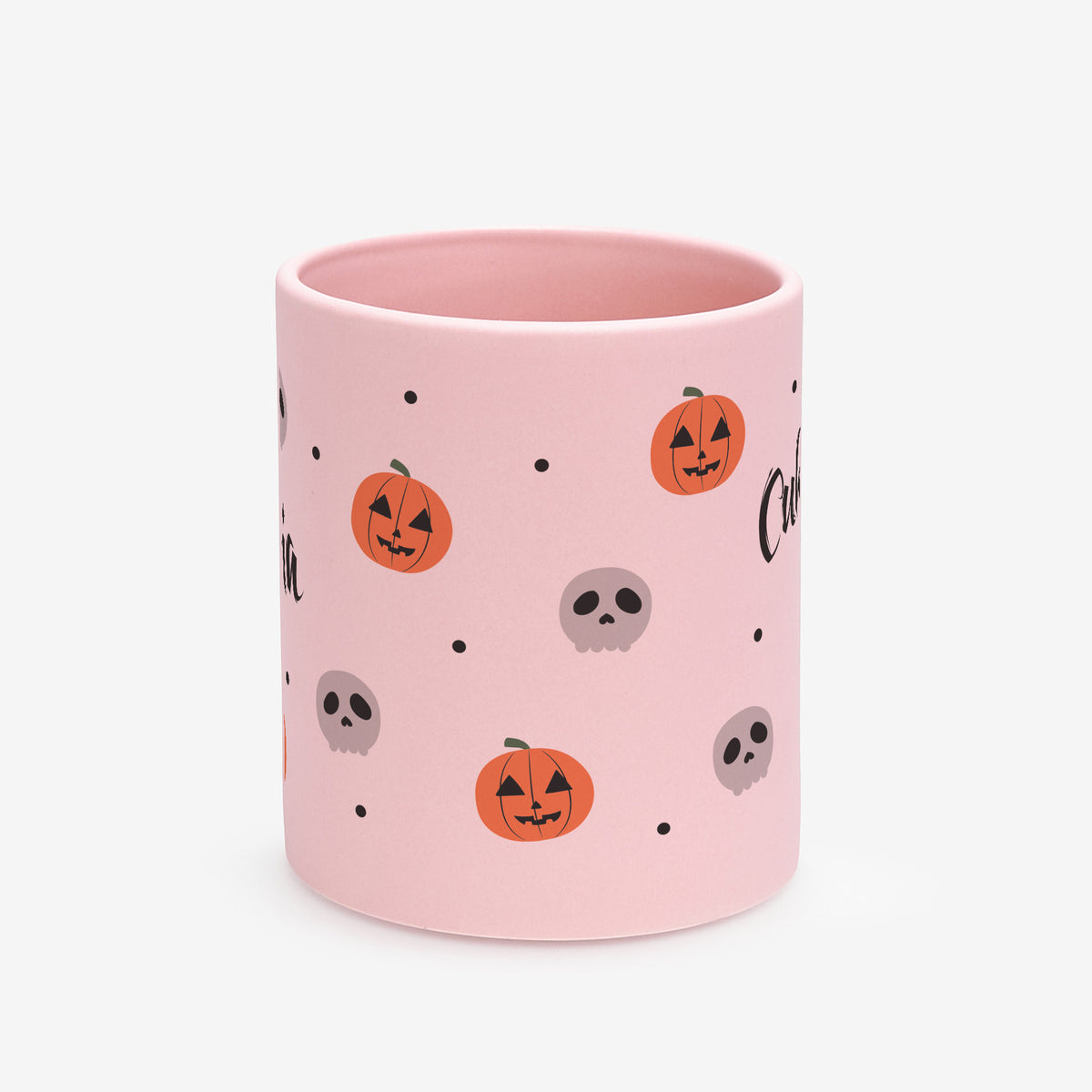 Różowy kubek na halloween - cukierek albo psikus